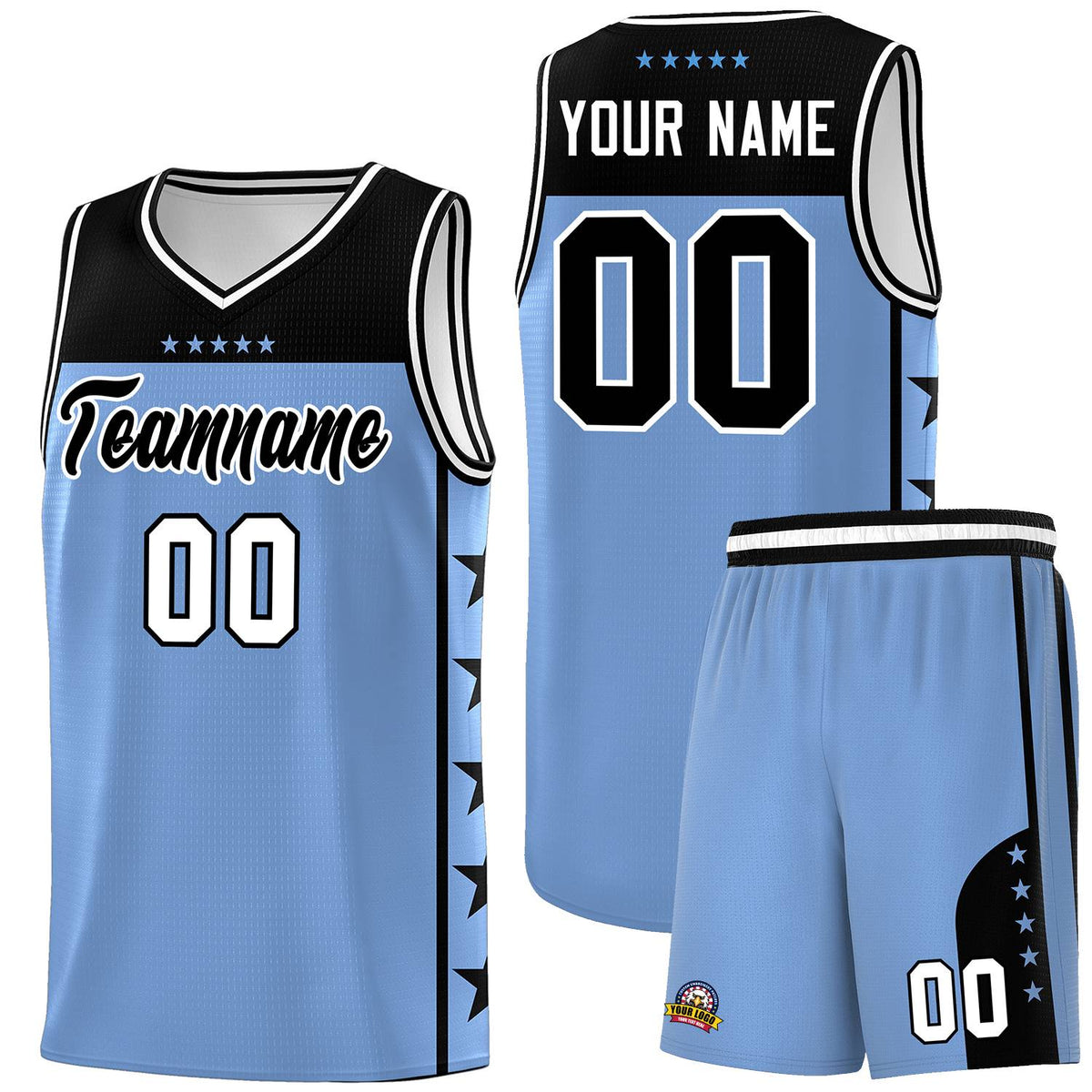 Custom Light Blue Black Personalized Star Pattern Sports Uniform Basketball Jersey