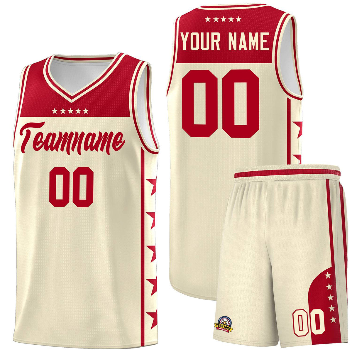 Custom Cream Red Personalized Star Pattern Sports Uniform Basketball Jersey