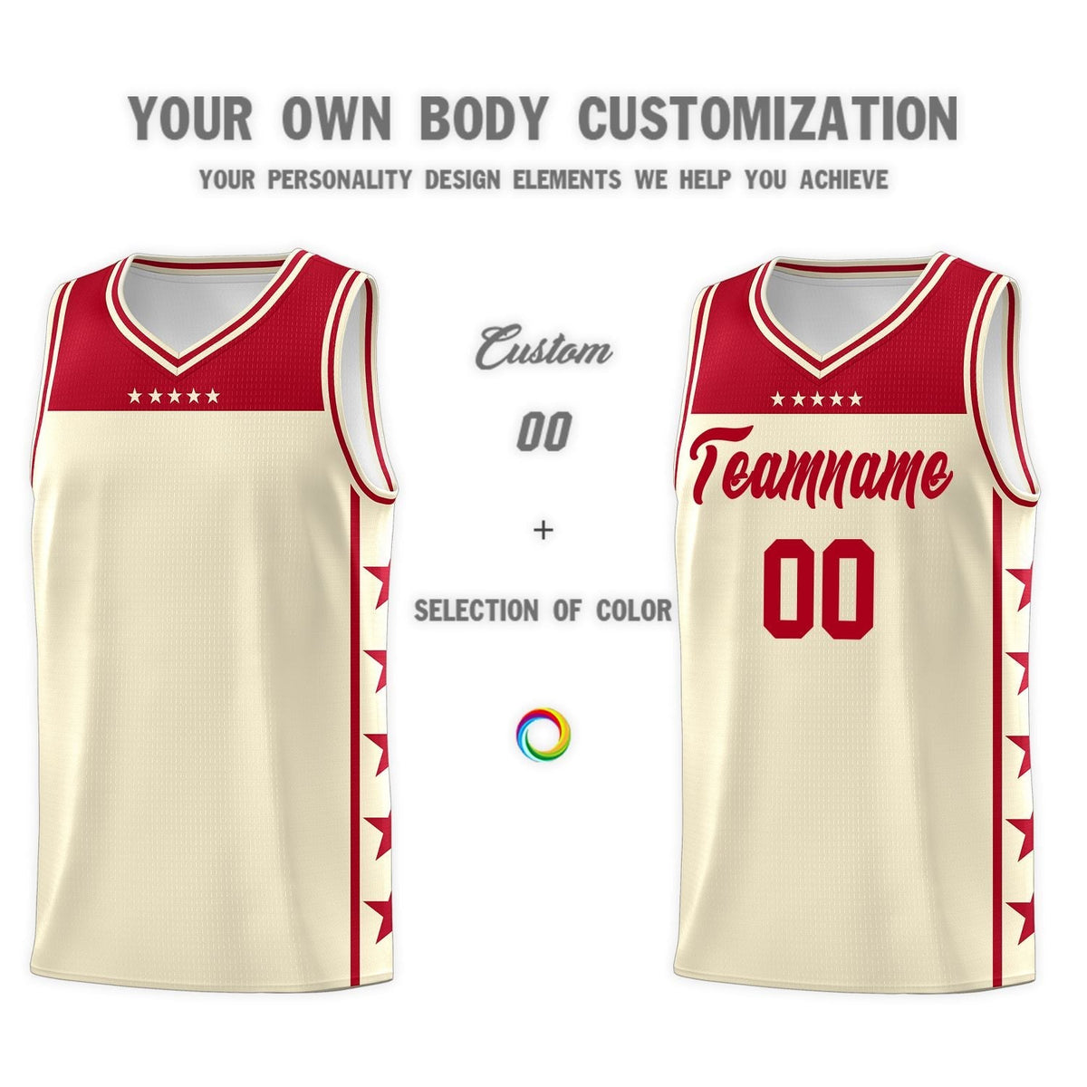 Custom Cream Red Personalized Star Pattern Sports Uniform Basketball Jersey