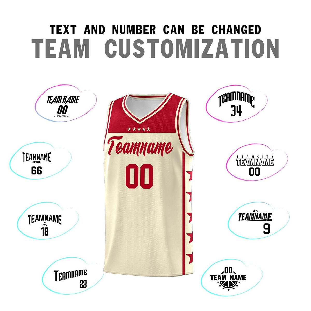 Custom Cream Red Personalized Star Pattern Sports Uniform Basketball Jersey
