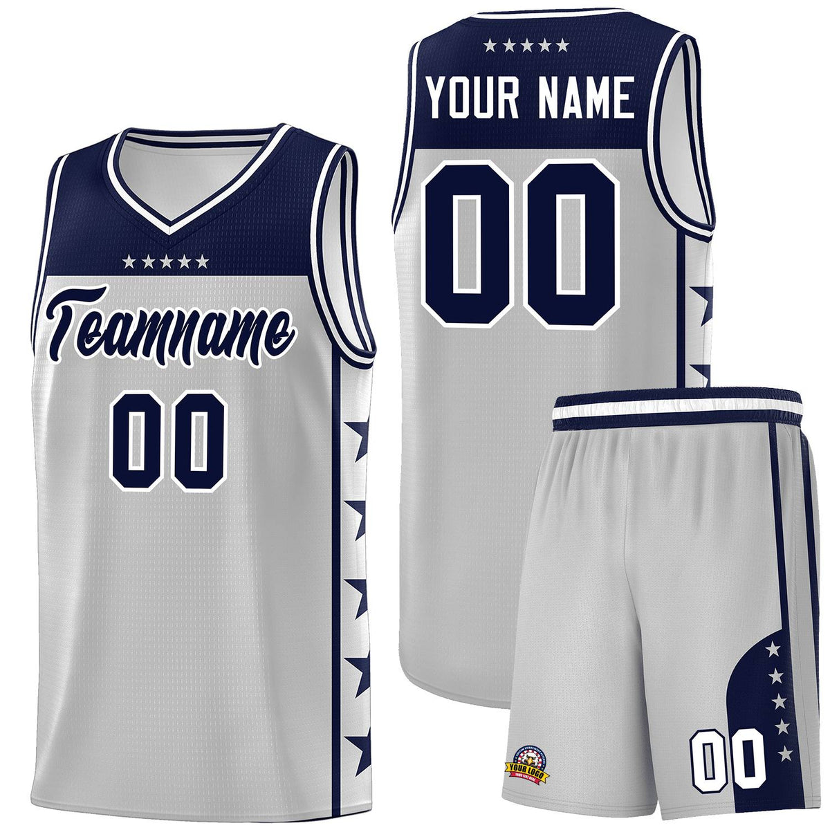 Custom Gray Navy Personalized Star Pattern Sports Uniform Basketball Jersey