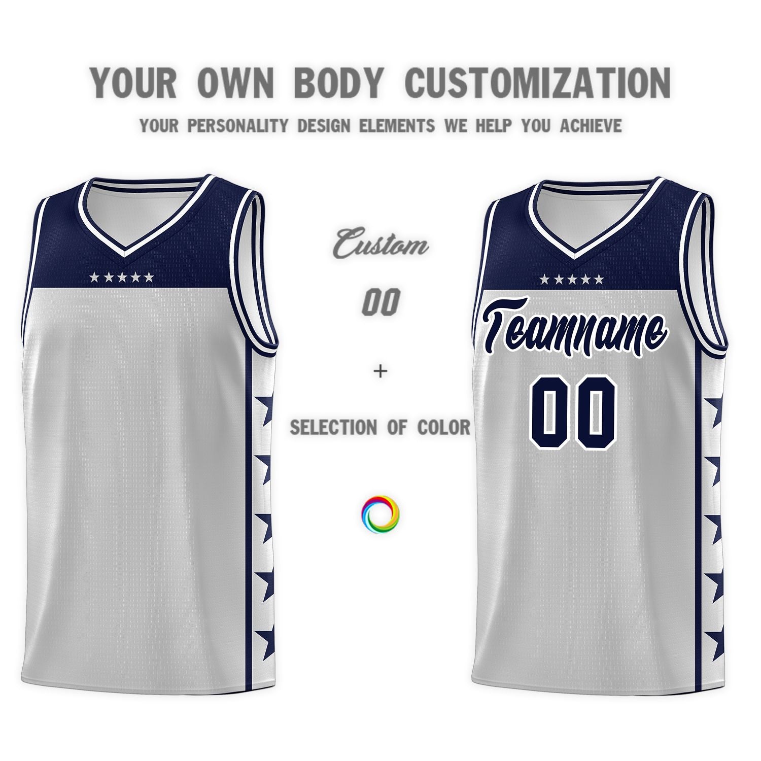 Custom Gray Navy Personalized Star Pattern Sports Uniform Basketball Jersey