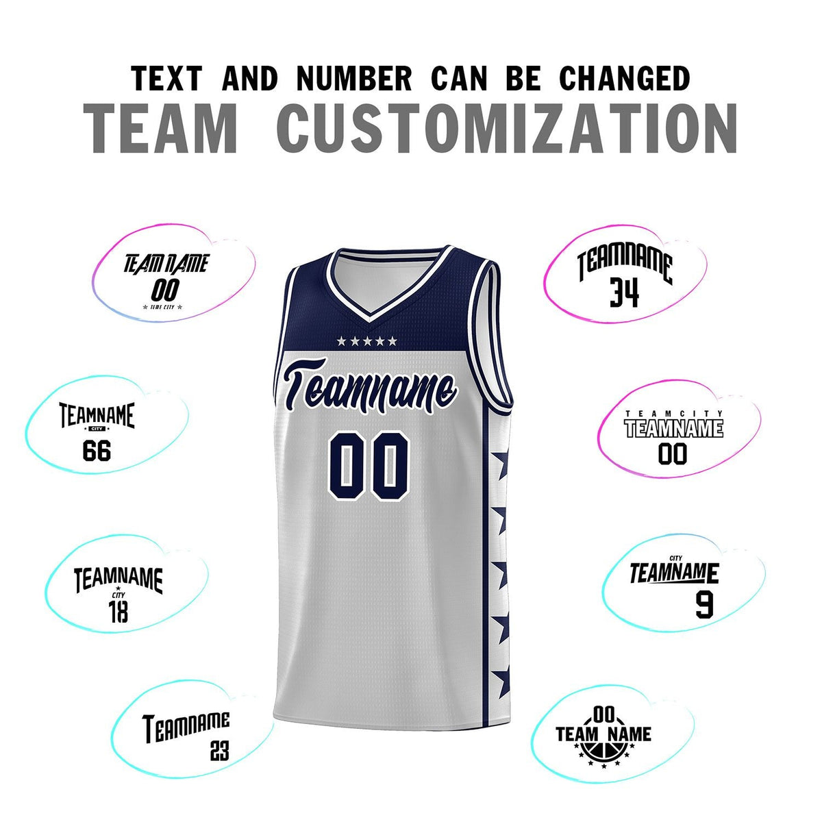 Custom Gray Navy Personalized Star Pattern Sports Uniform Basketball Jersey