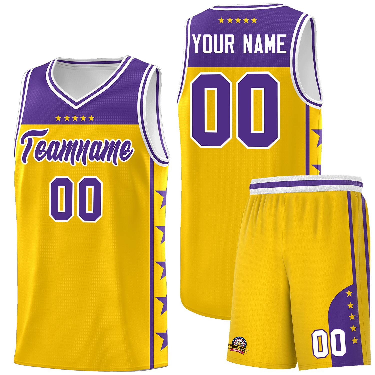 Custom Gold Purple Personalized Star Pattern Sports Uniform Basketball Jersey