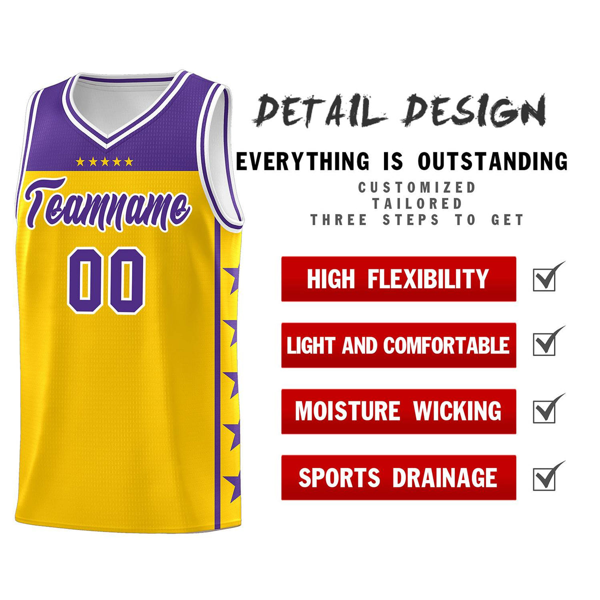 Custom Gold Purple Personalized Star Pattern Sports Uniform Basketball Jersey