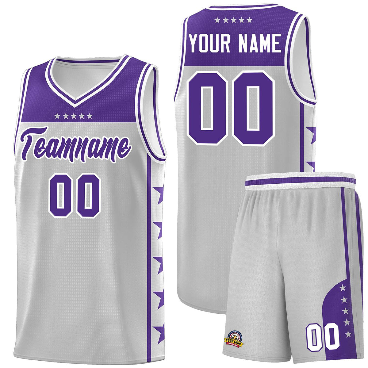 Custom Gray Purple Personalized Star Pattern Sports Uniform Basketball Jersey