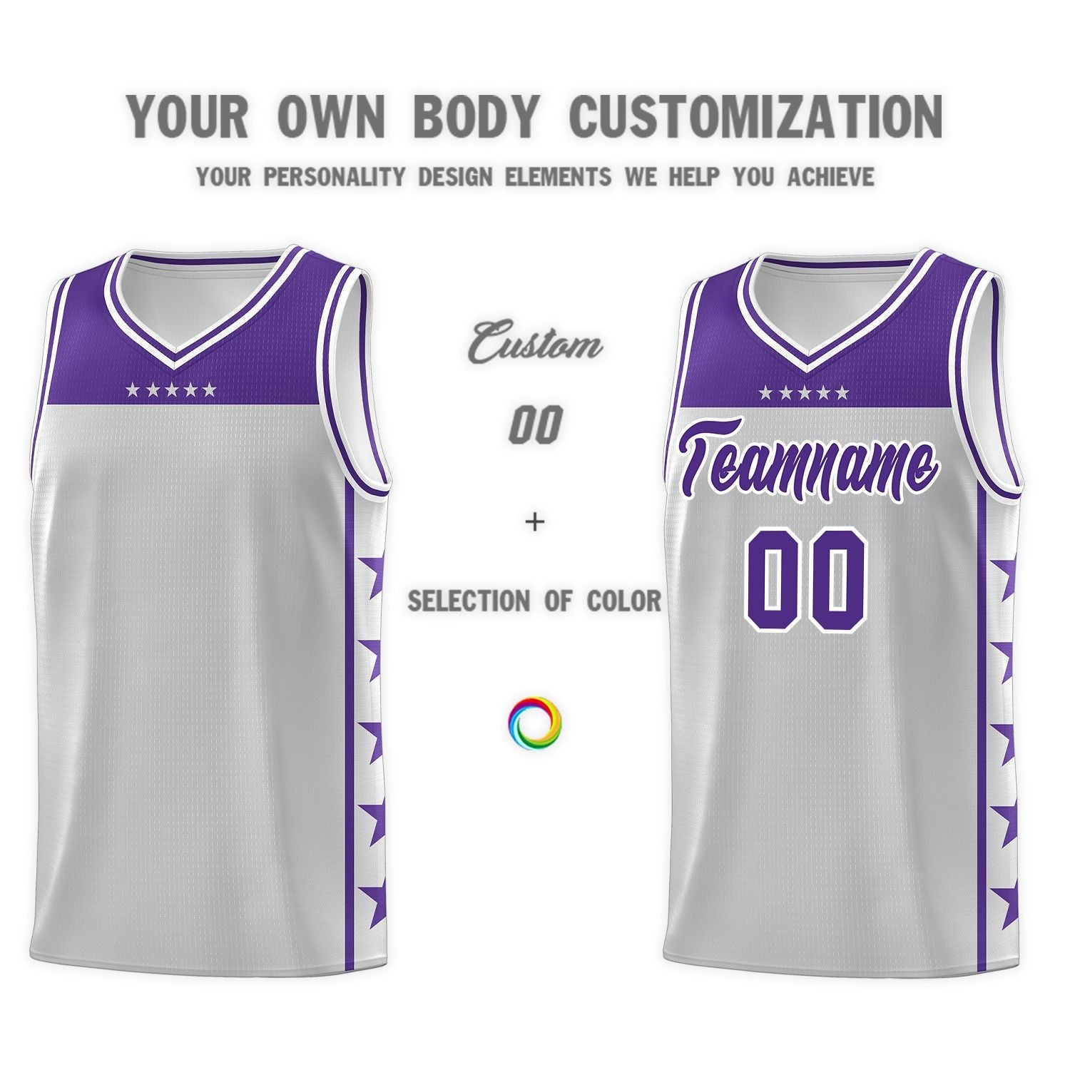 Custom Gray Purple Personalized Star Pattern Sports Uniform Basketball Jersey