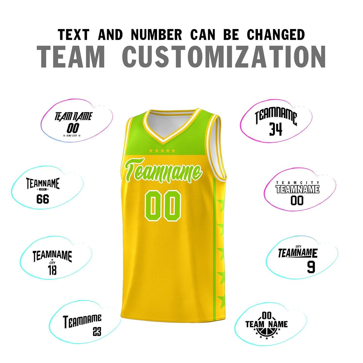Custom Gold Neon Green Personalized Star Pattern Sports Uniform Basketball Jersey