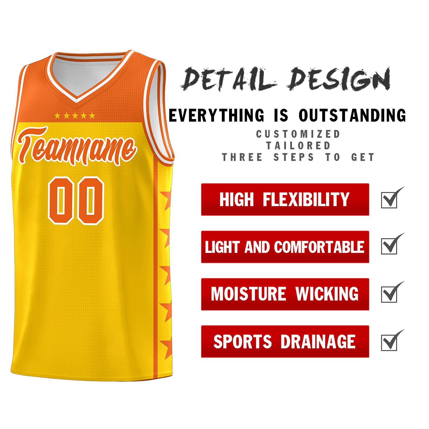 Custom Gold Orange Personalized Star Pattern Sports Uniform Basketball Jersey
