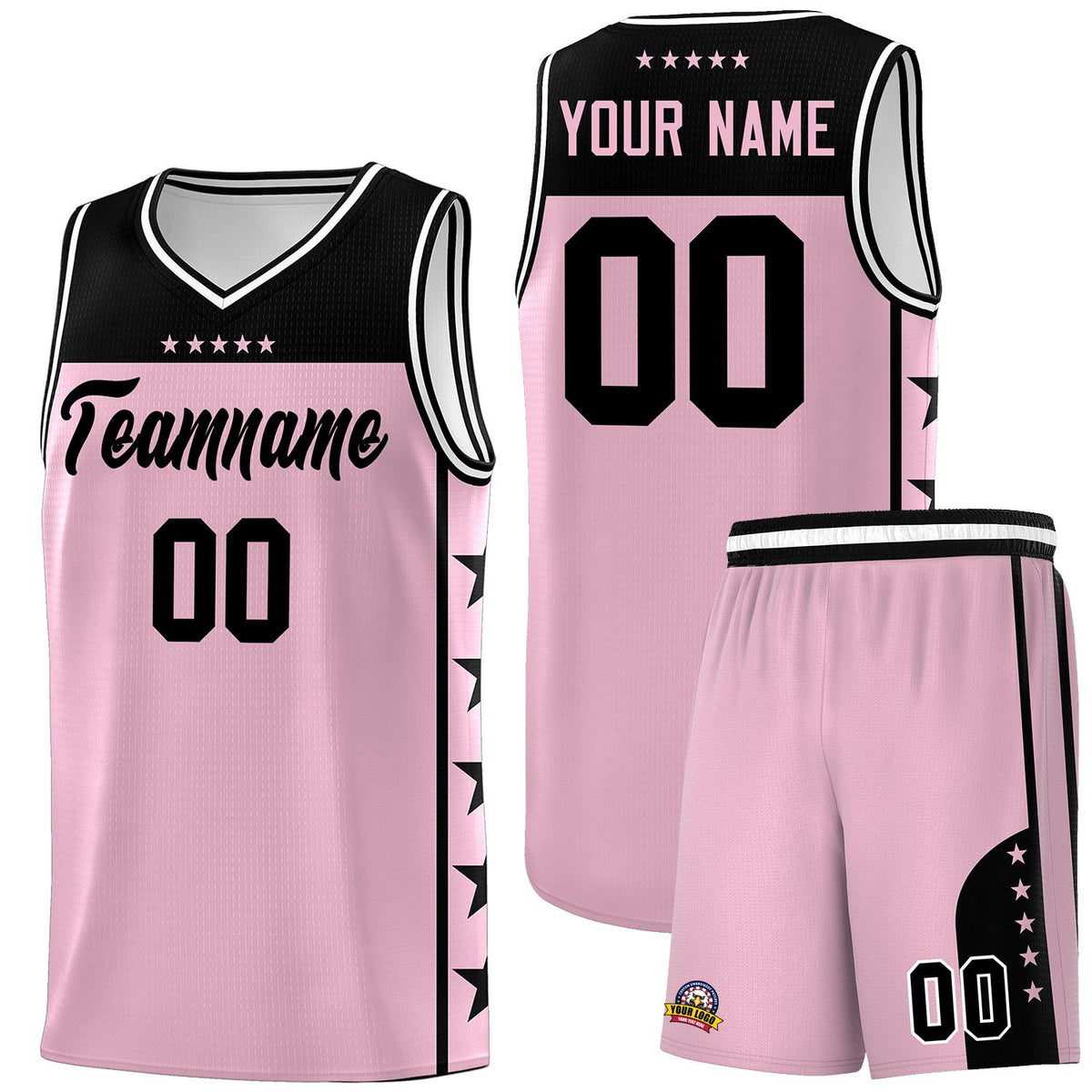 Custom Light Pink Black Personalized Star Pattern Sports Uniform Basketball Jersey