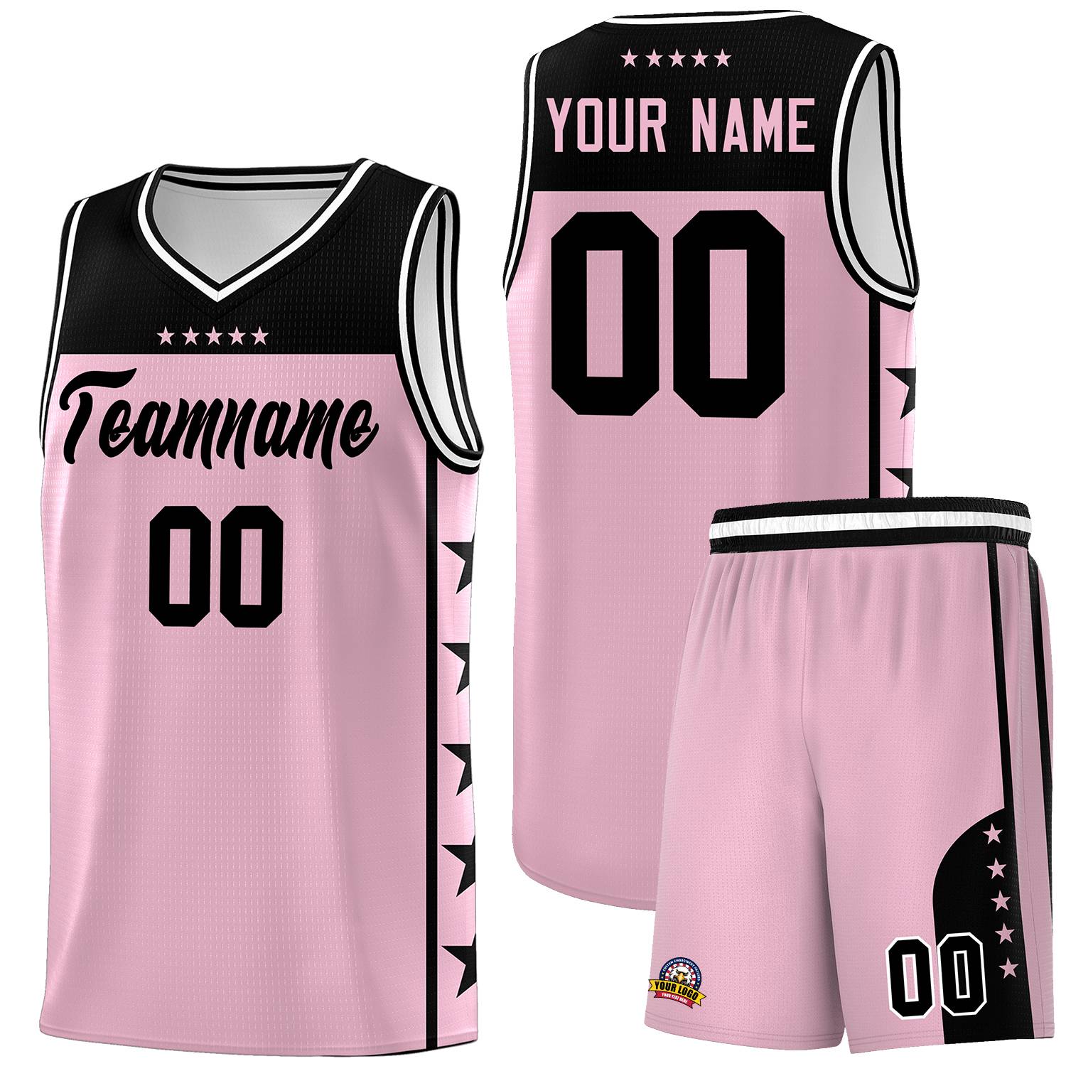 Custom Light Pink Black Personalized Star Pattern Sports Uniform Basketball Jersey