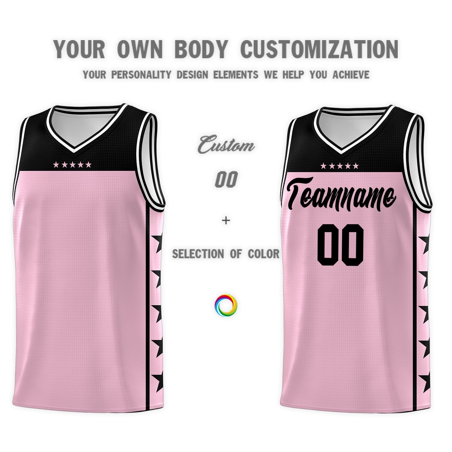 Custom Light Pink Black Personalized Star Pattern Sports Uniform Basketball Jersey