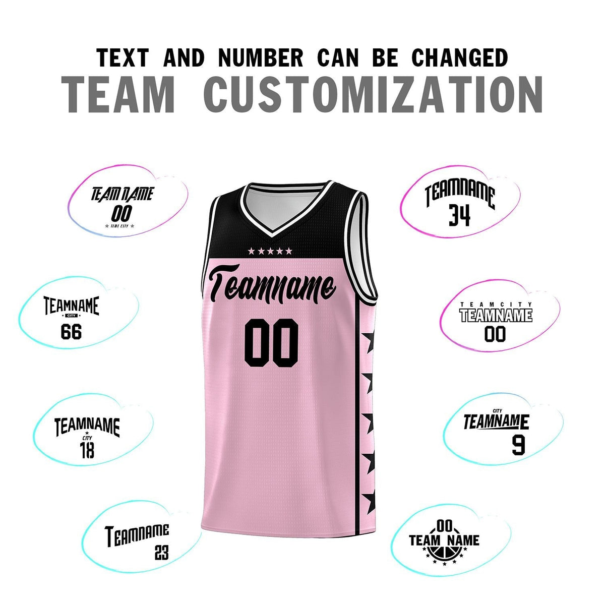 Custom Light Pink Black Personalized Star Pattern Sports Uniform Basketball Jersey