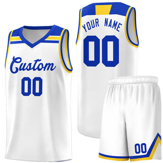 Custom White Royal-Gold Classic Sports Uniform Basketball Jersey - Style 1