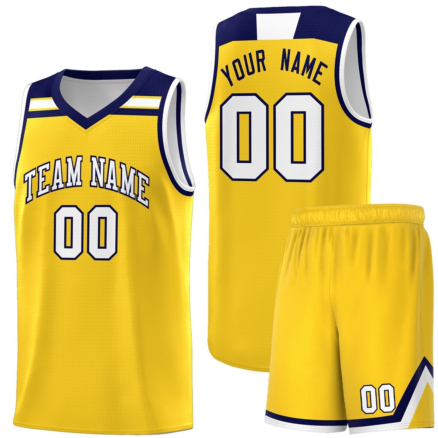 Custom Gold White-Navy Classic Sports Uniform Basketball Jersey