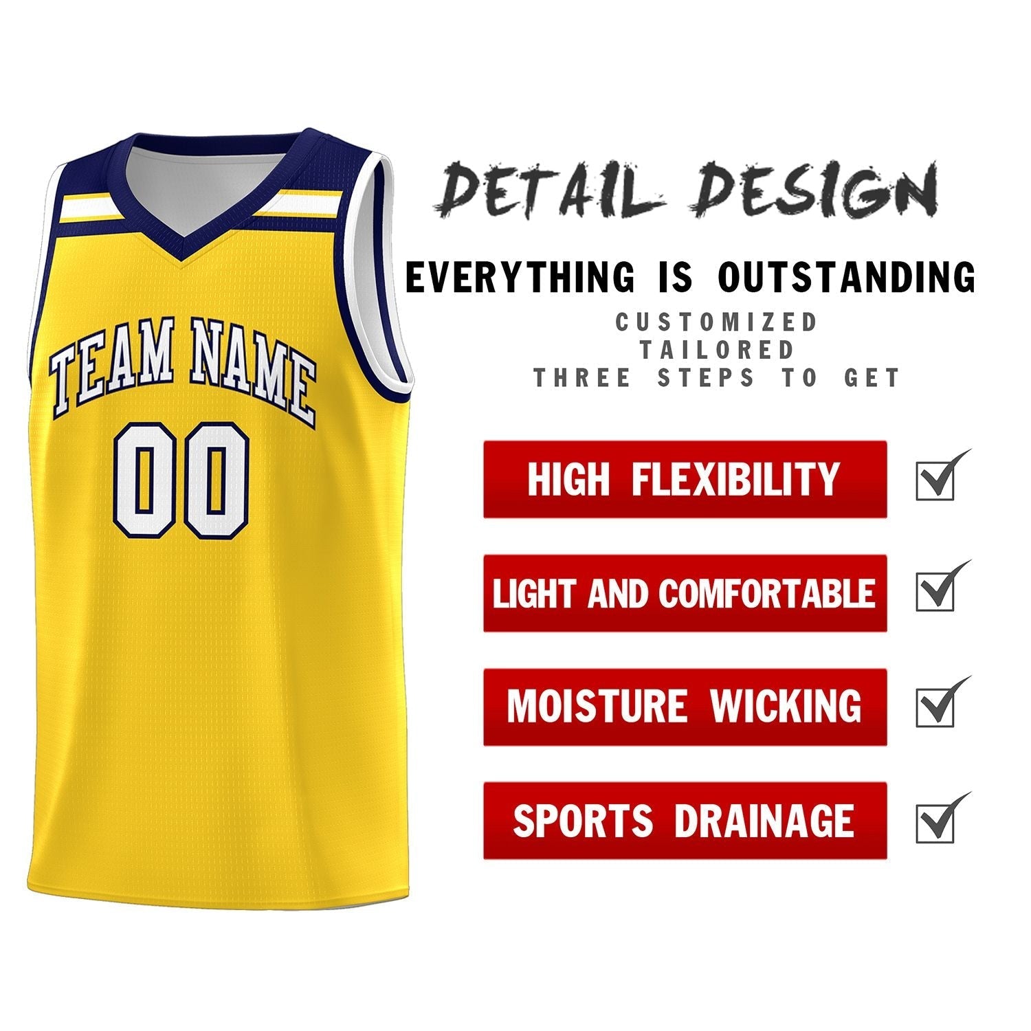 Custom Gold White-Navy Classic Sports Uniform Basketball Jersey