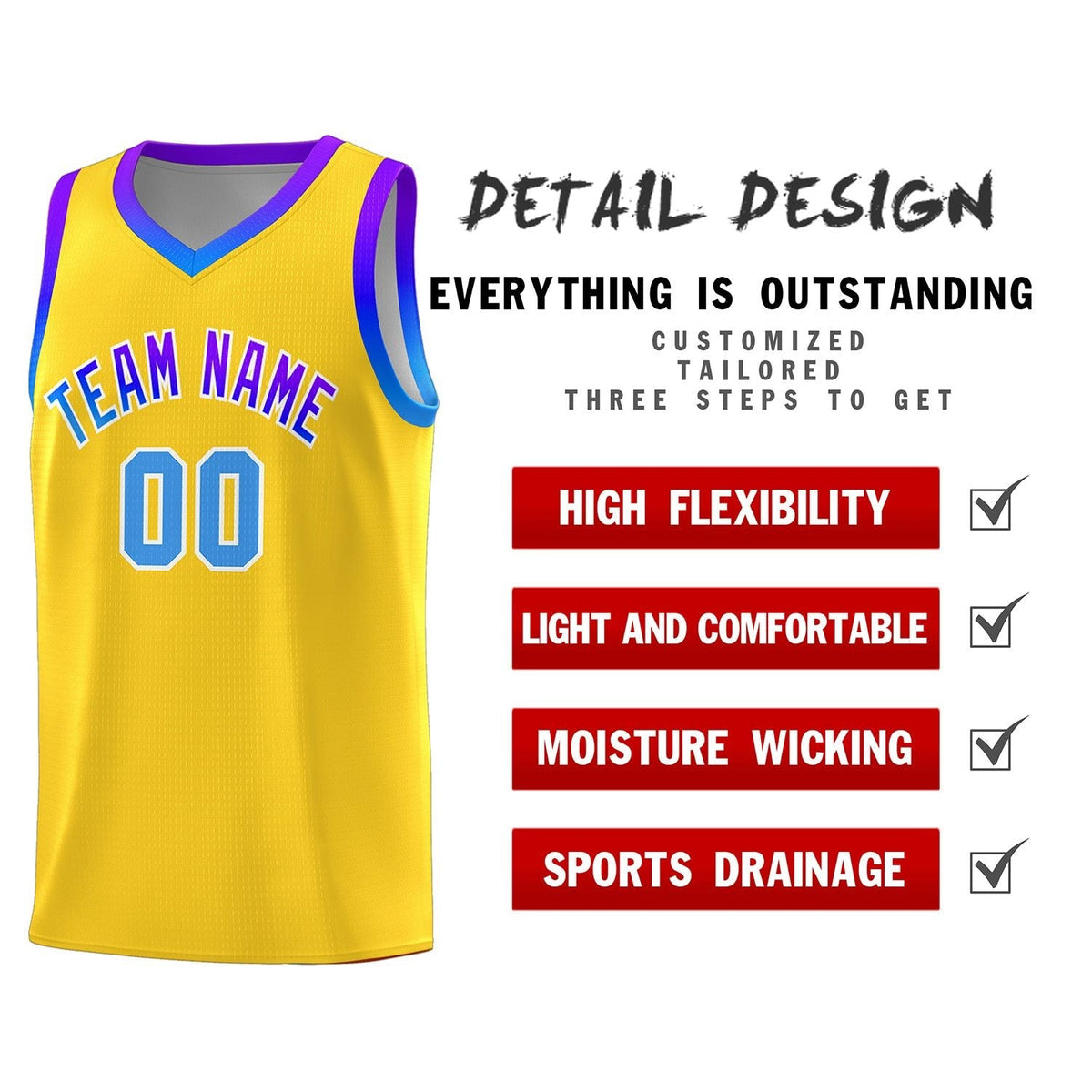 Custom Gold Personalized Gradient Font Sports Uniform Basketball Jersey