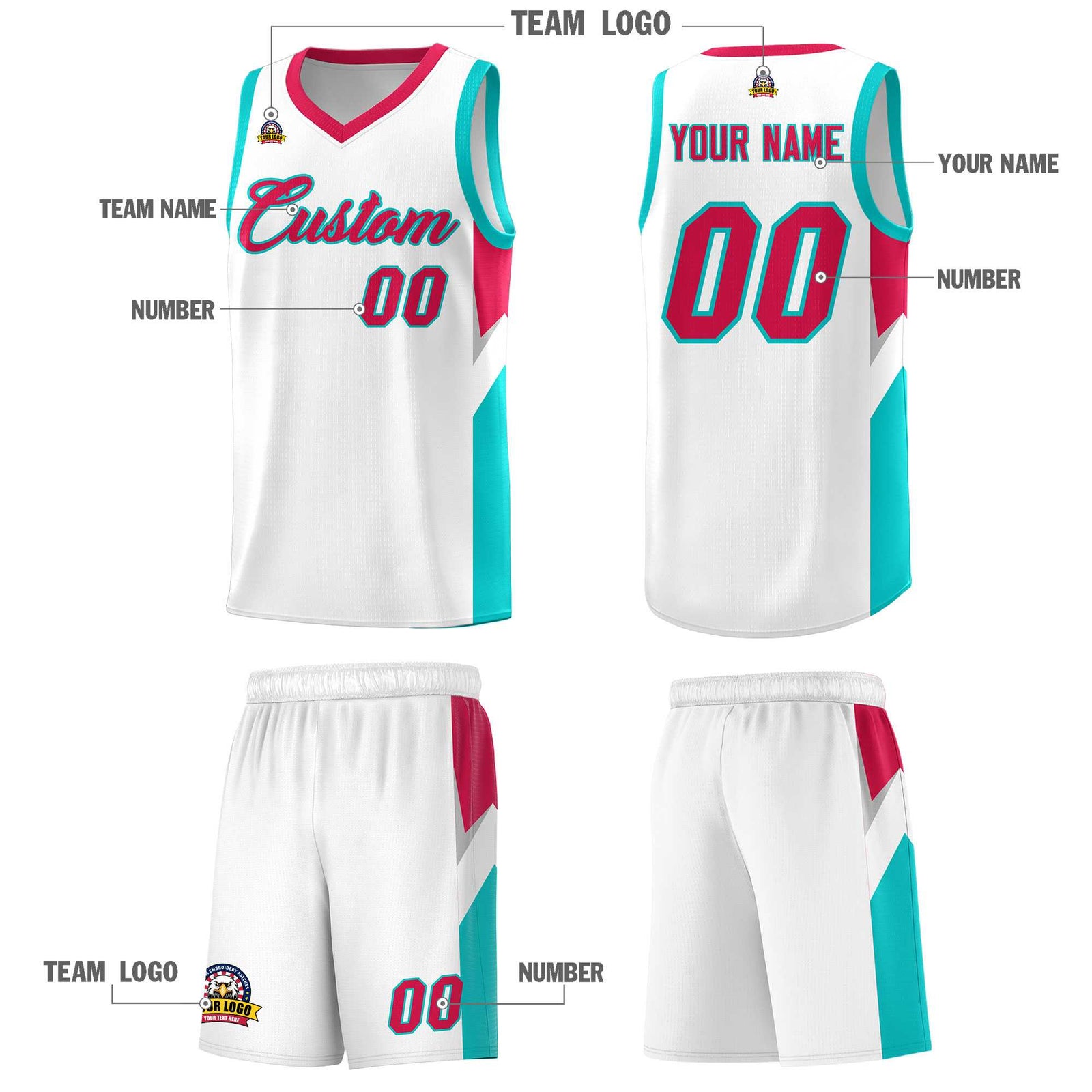 Custom White Red Side Design Sets Sports Uniform Basketball Jersey