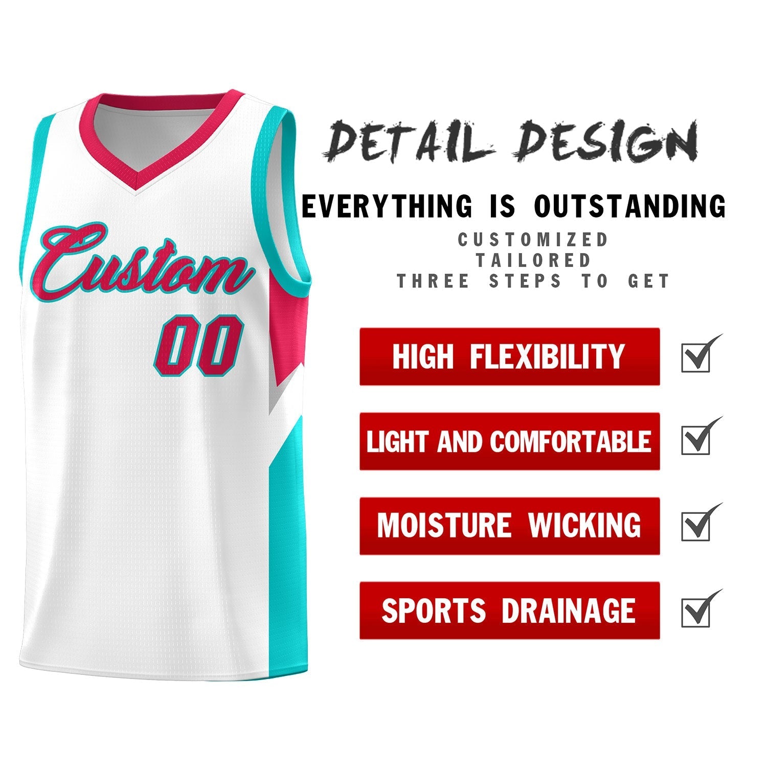 Custom White Red Side Design Sets Sports Uniform Basketball Jersey