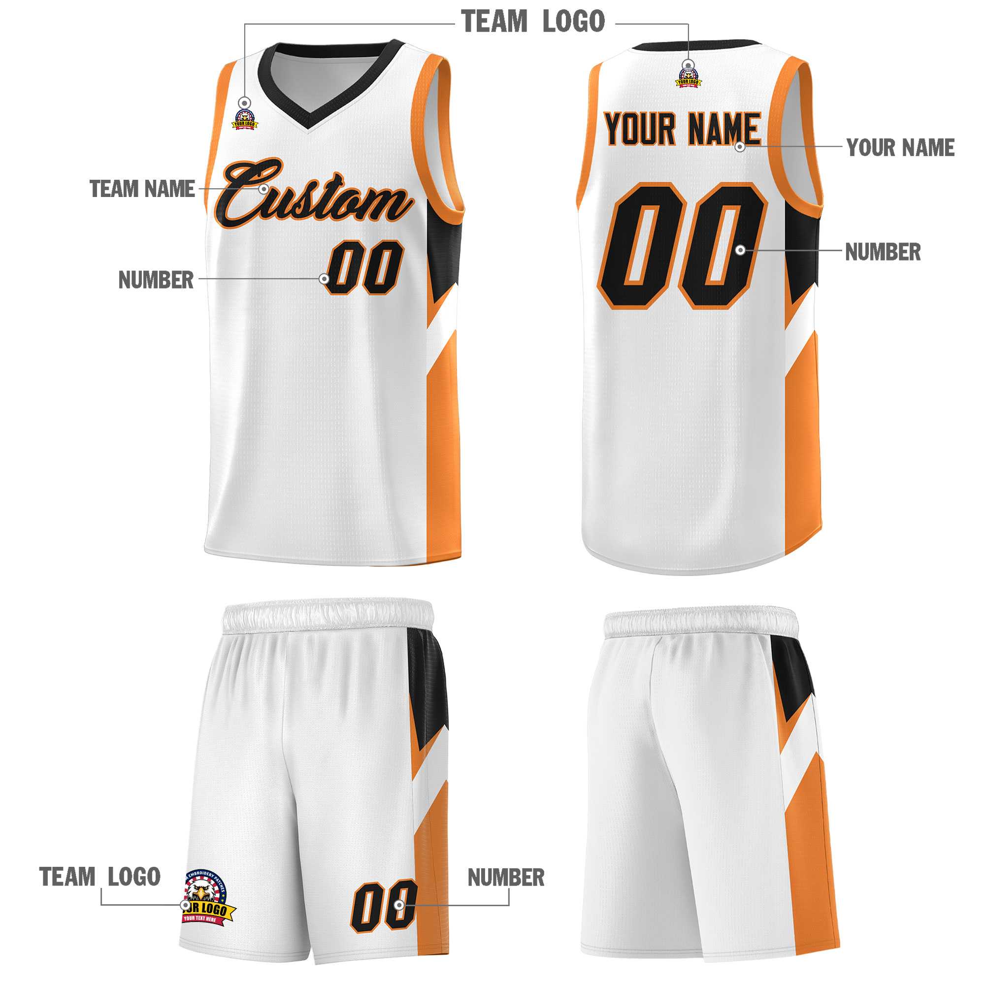 Custom White Black Side Design Sets Sports Uniform Basketball Jersey