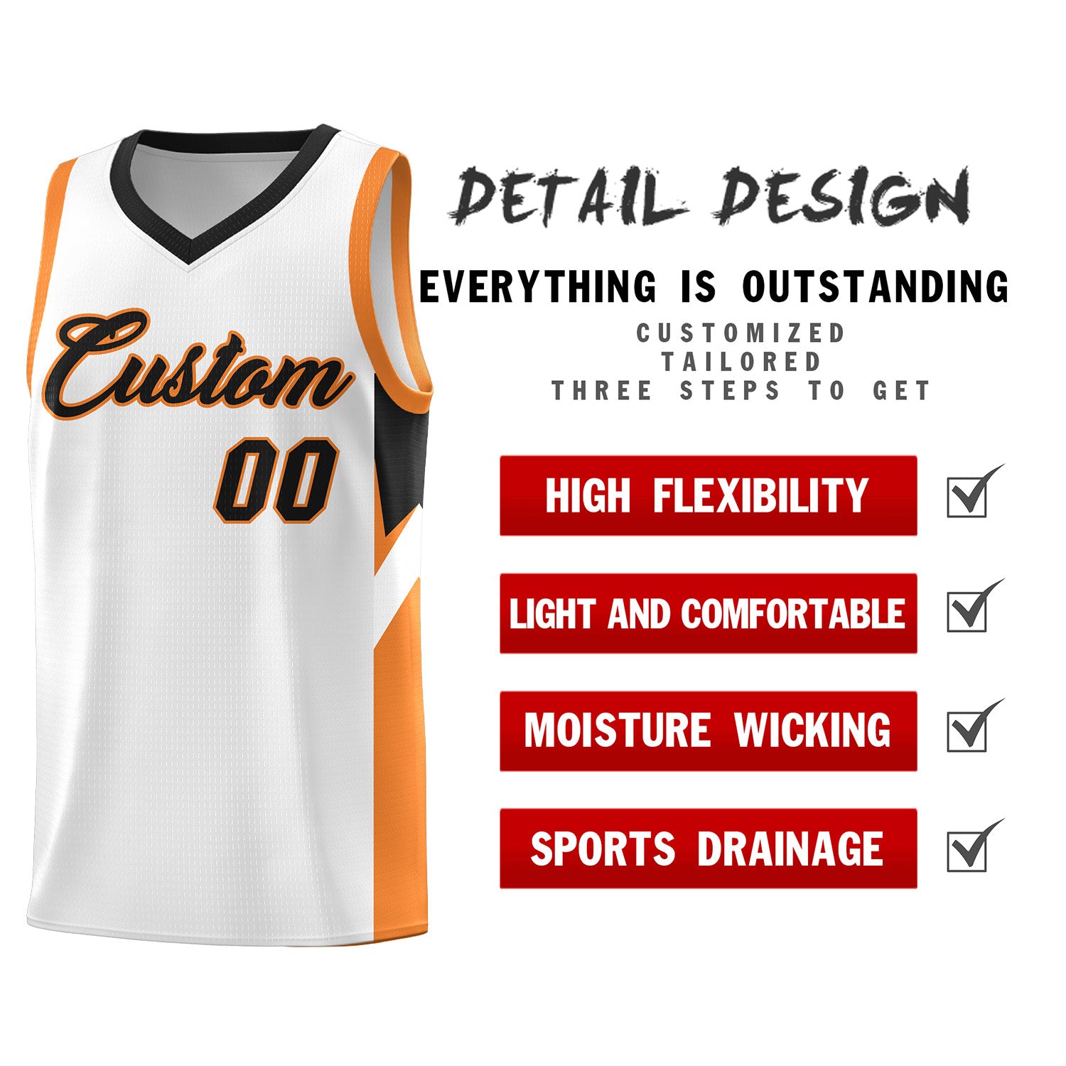 Custom White Black Side Design Sets Sports Uniform Basketball Jersey
