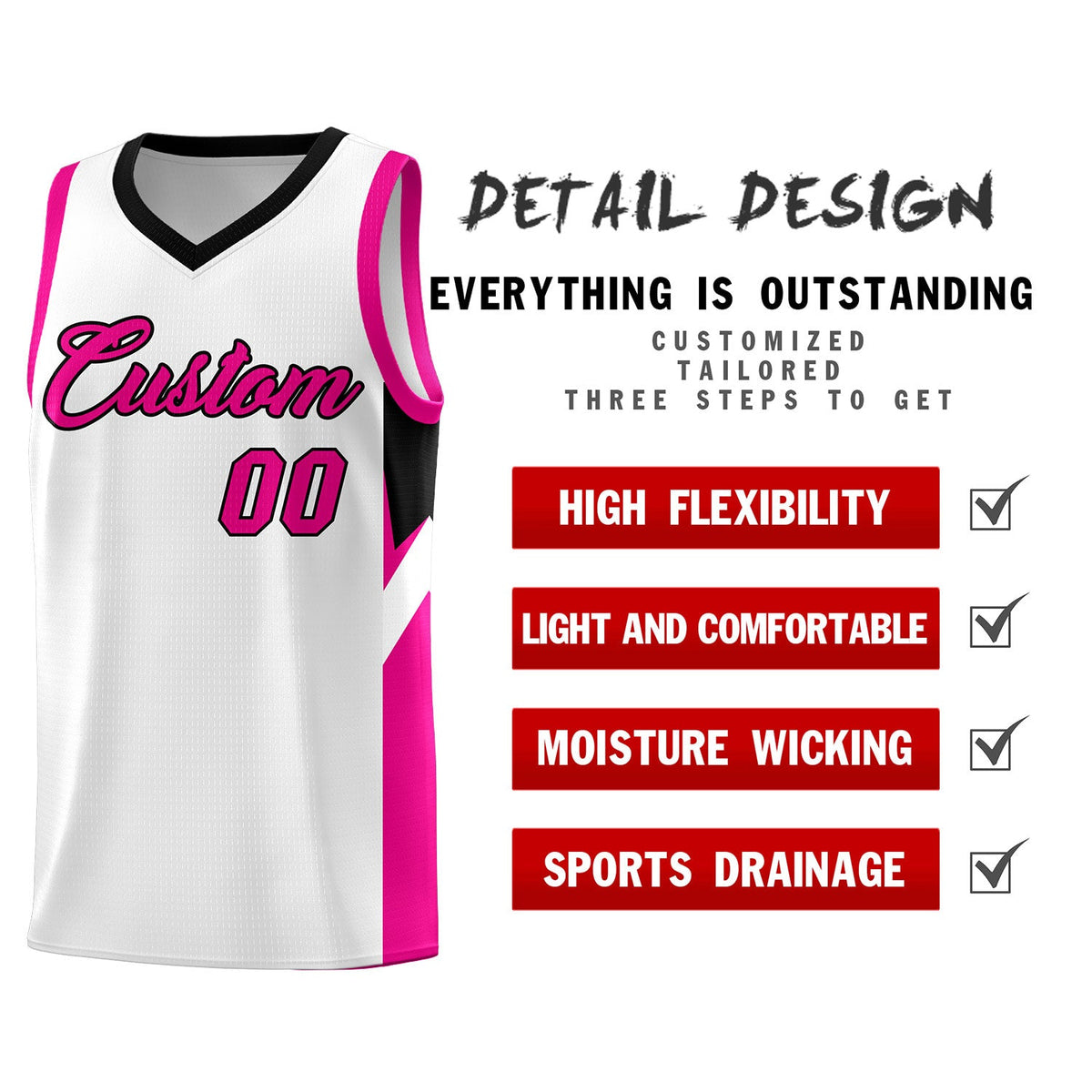 Custom White Black Side Design Sets Sports Uniform Basketball Jersey