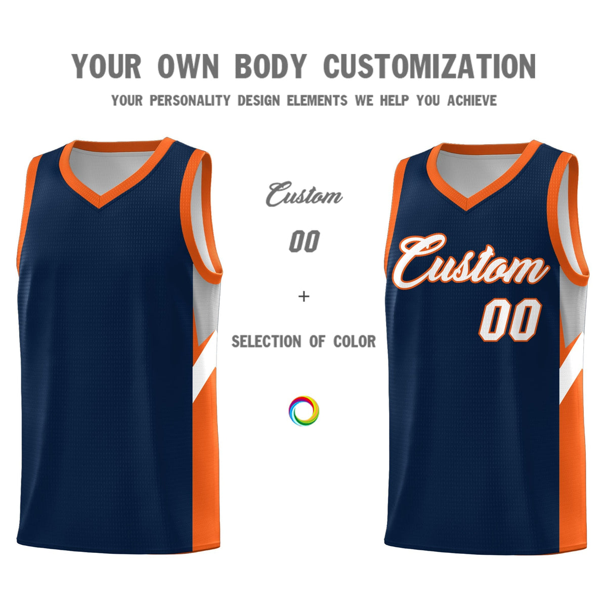 Custom Navy Orange Side Design Sets Sports Uniform Basketball Jersey