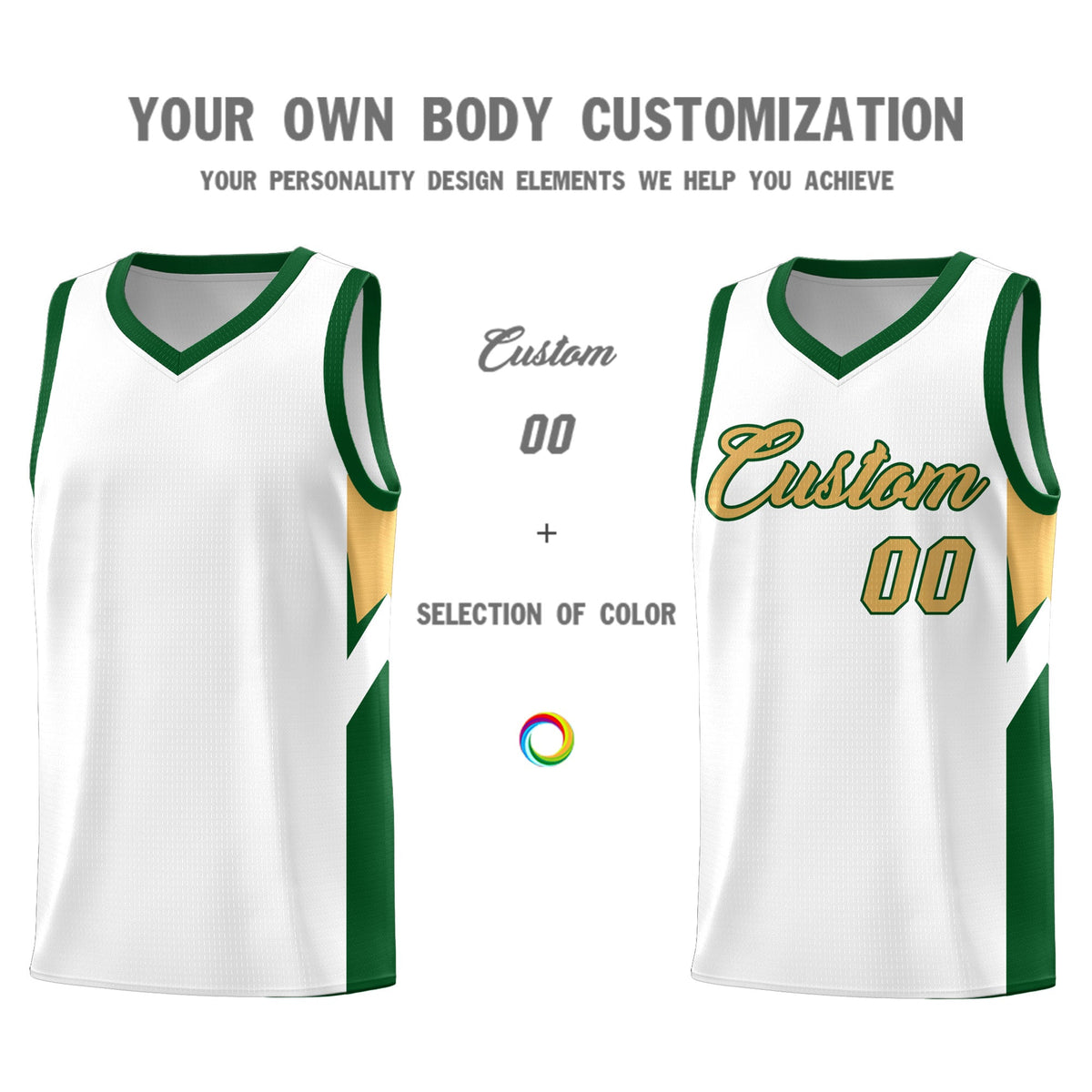 Custom White Green Side Design Sets Sports Uniform Basketball Jersey