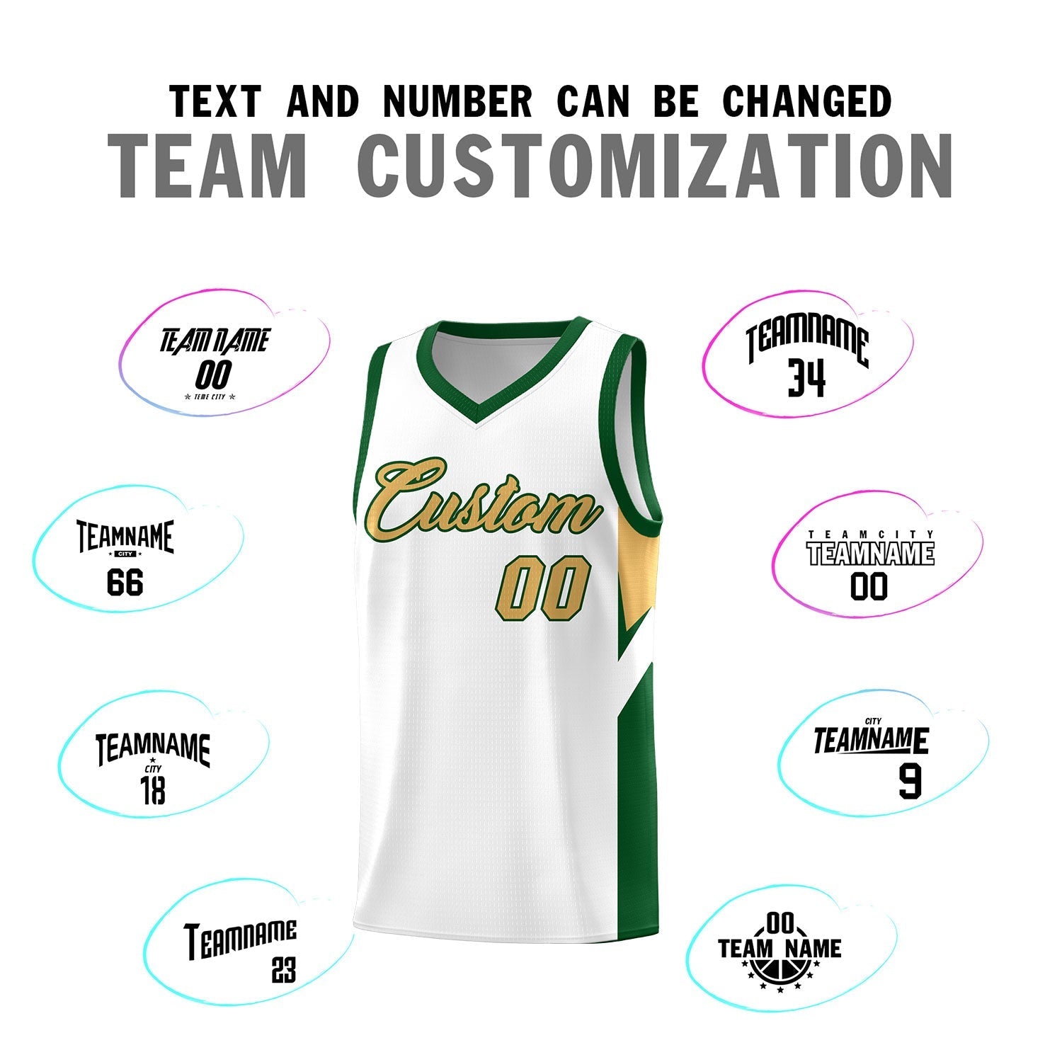 Custom White Green Side Design Sets Sports Uniform Basketball Jersey