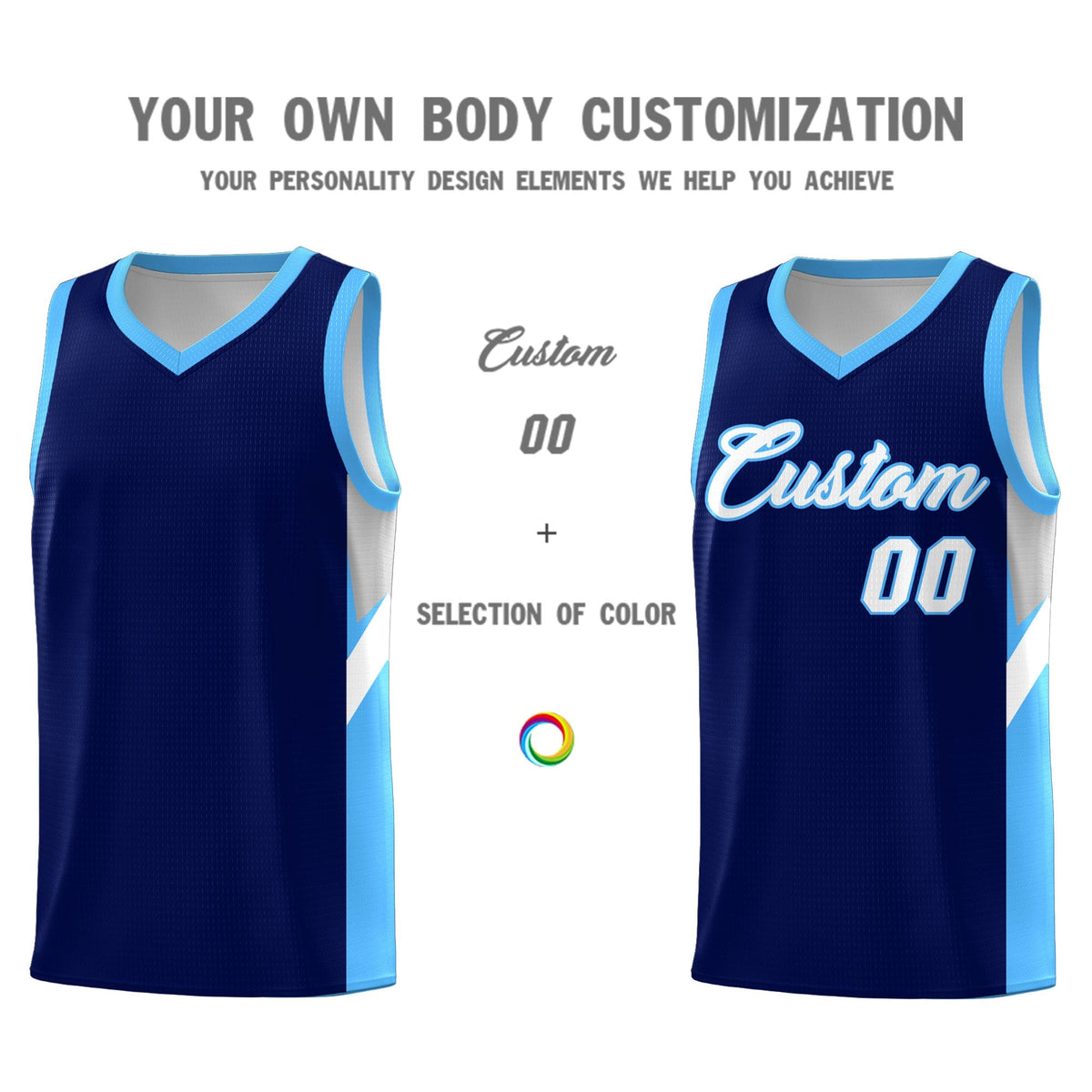 Custom Navy Powder Blue Side Design Sets Sports Uniform Basketball Jersey