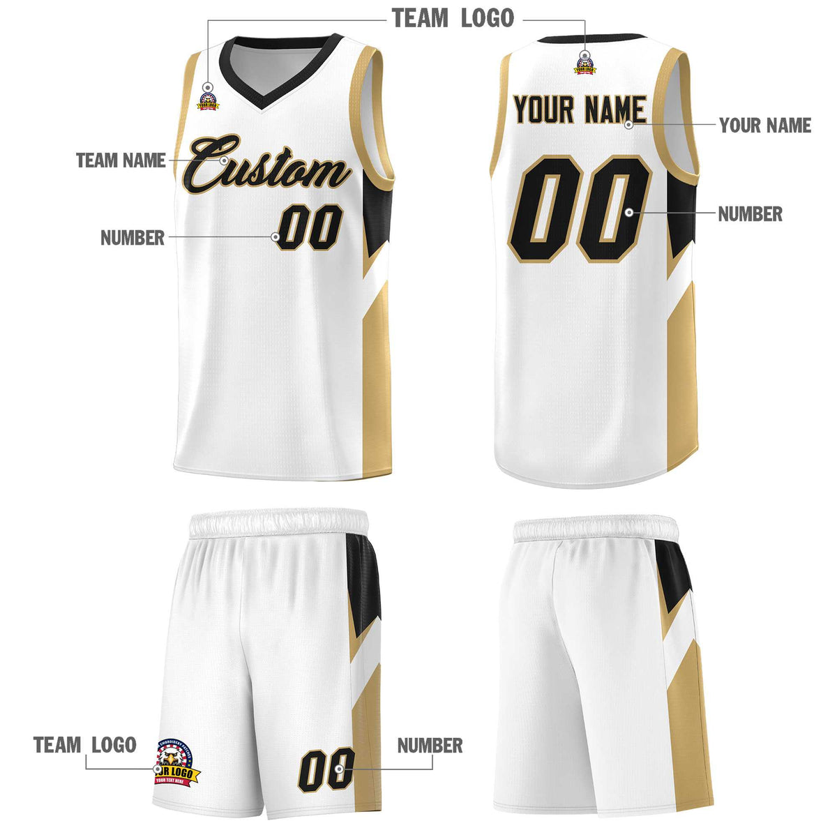 Custom White Black Side Design Sets Sports Uniform Basketball Jersey