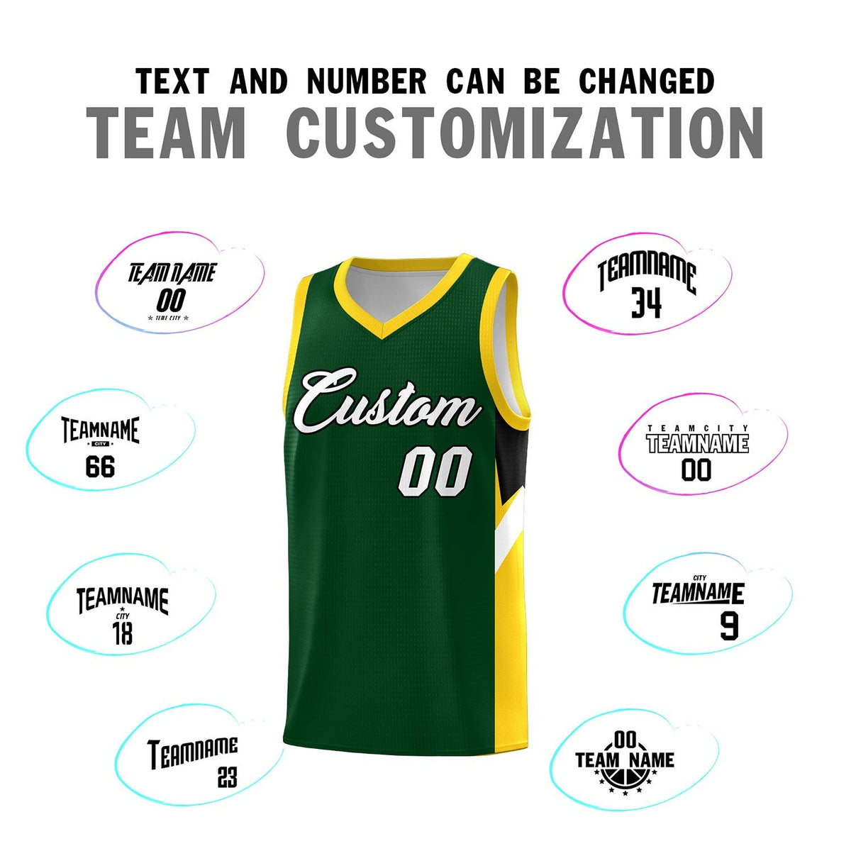 Custom Hunter Green Gold Side Design Sets Sports Uniform Basketball Jersey