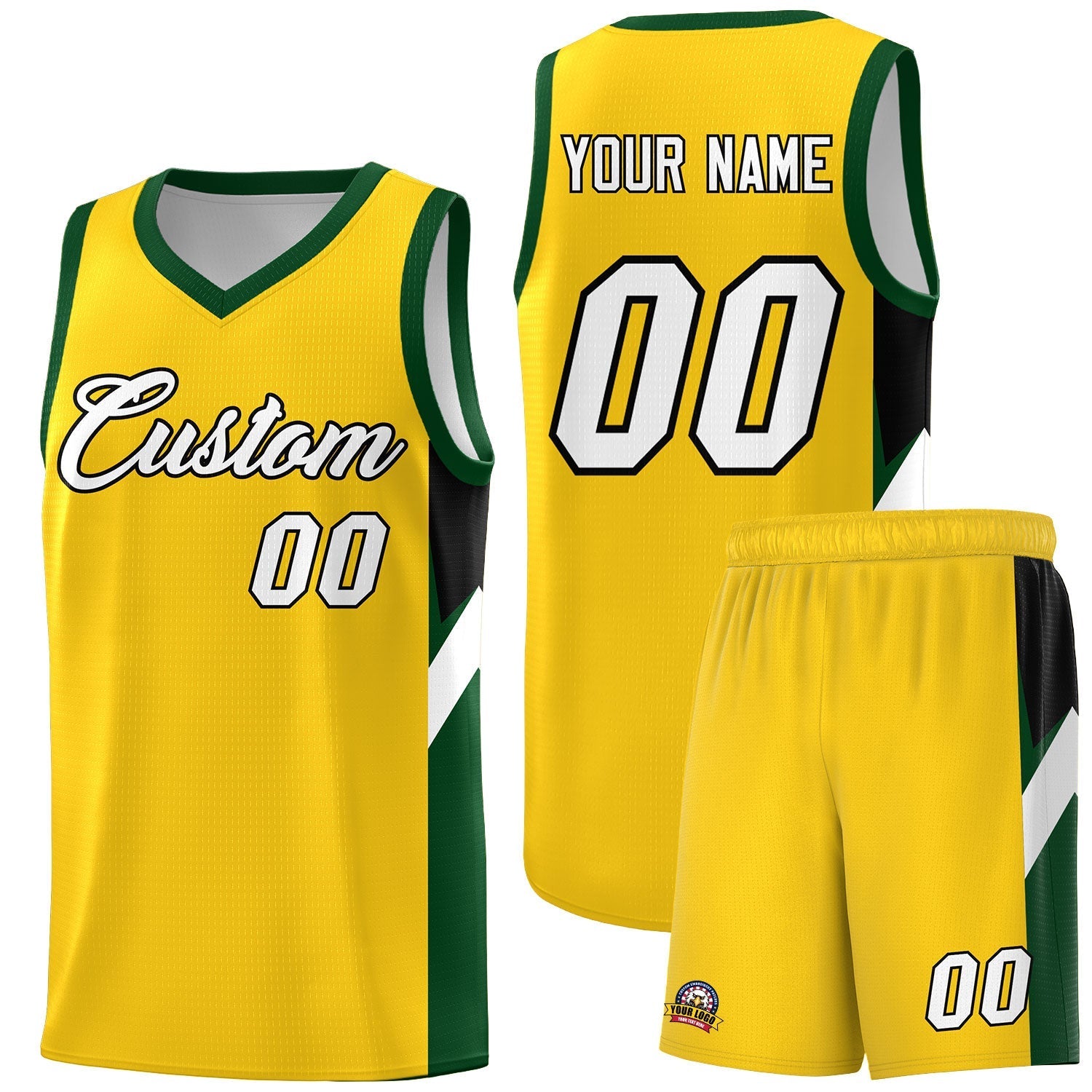 Custom Gold Hunter Green Side Design Sets Sports Uniform Basketball Jersey