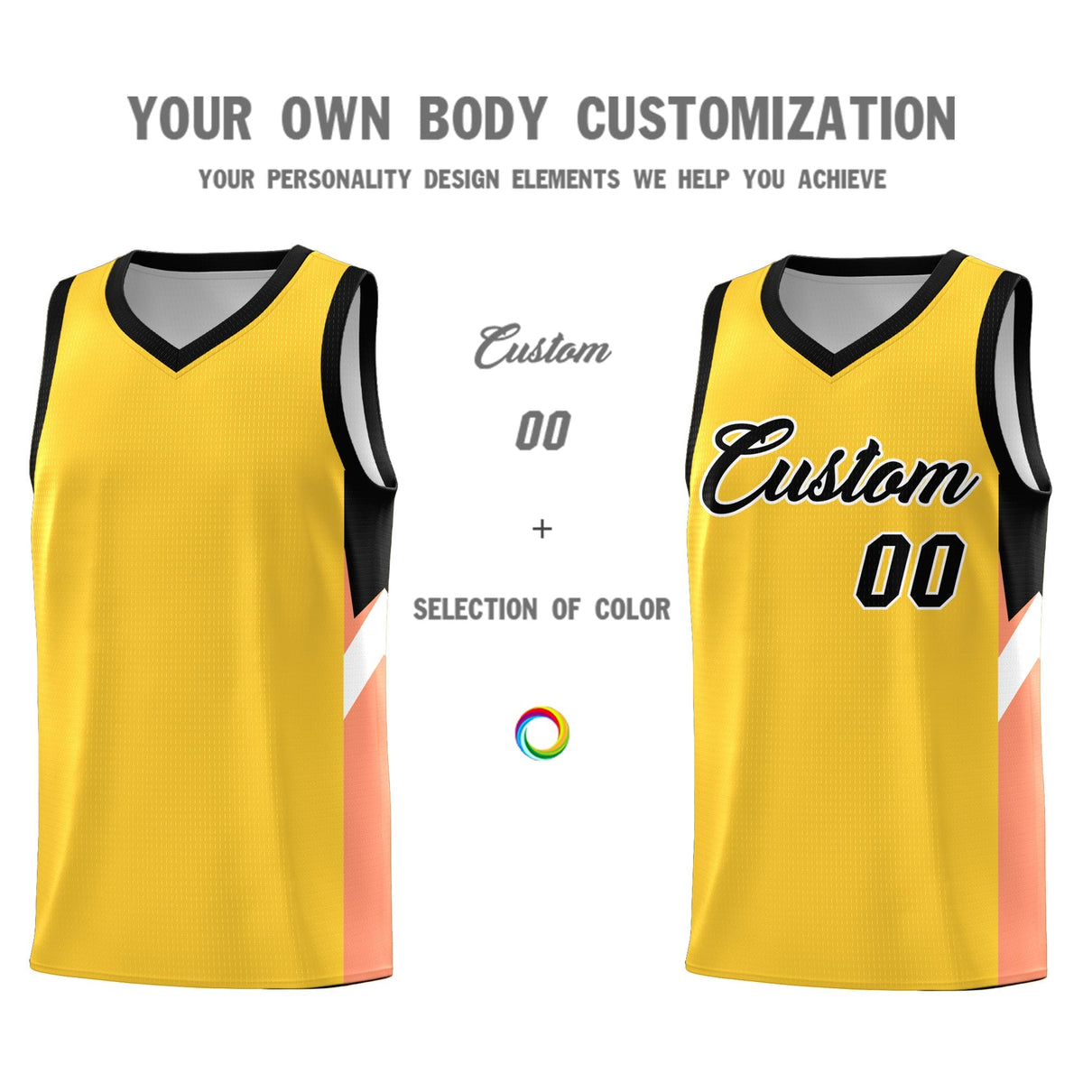 Custom Gold Black Side Design Sets Sports Uniform Basketball Jersey