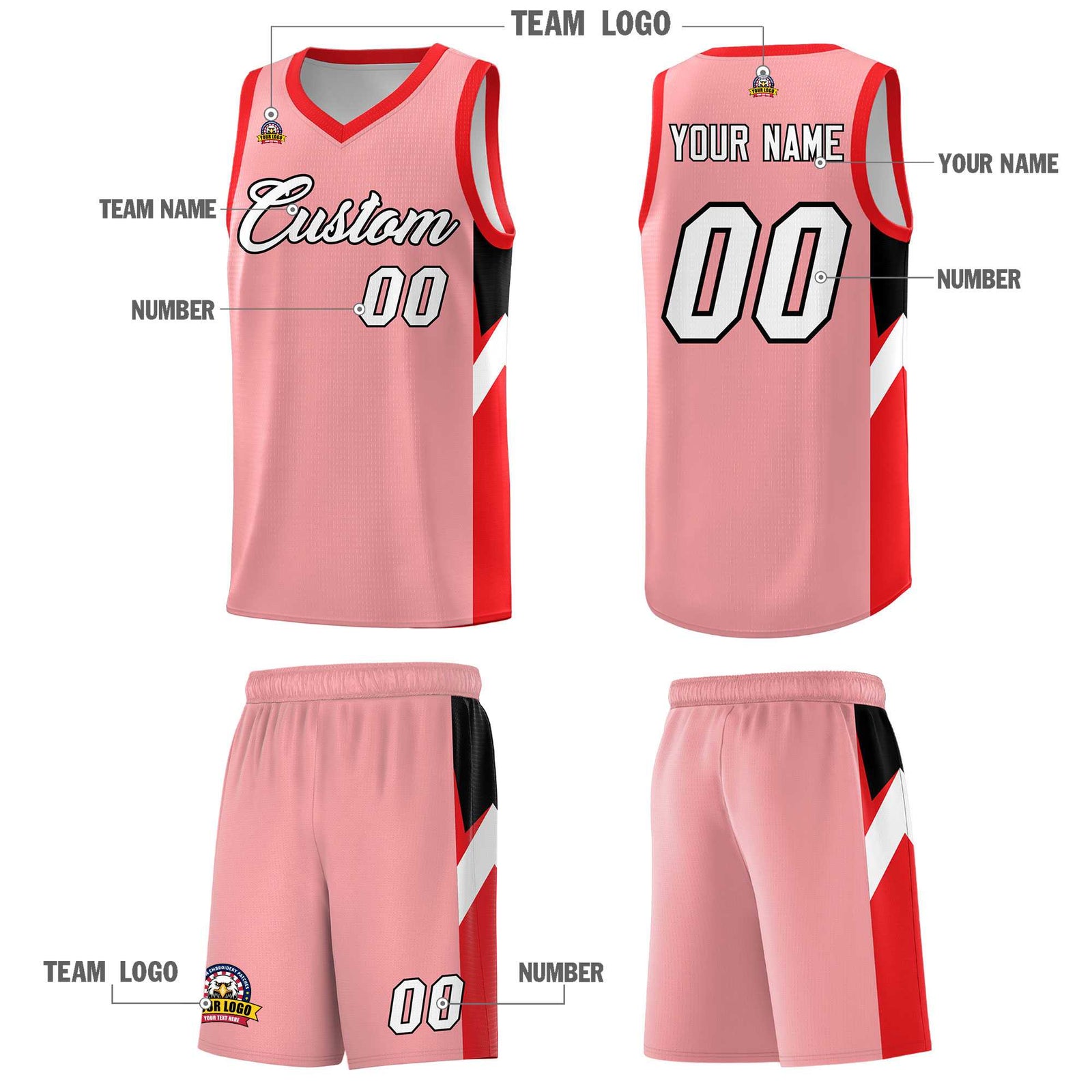 Custom Light Pink Red Side Design Sets Sports Uniform Basketball Jersey