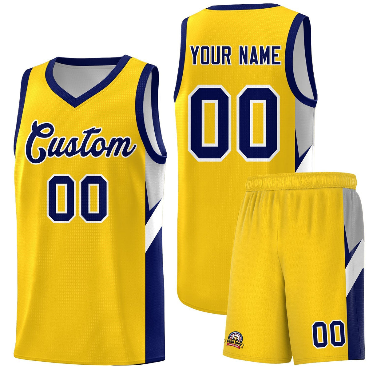 Custom Gold Navy Side Design Sets Sports Uniform Basketball Jersey
