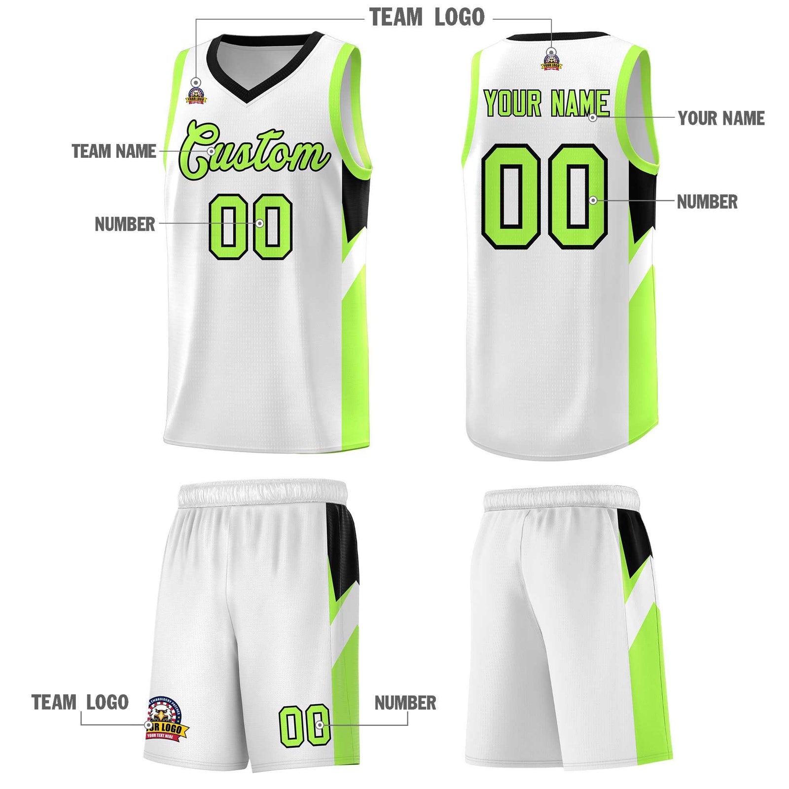 Custom White Black Side Design Sets Sports Uniform Basketball Jersey