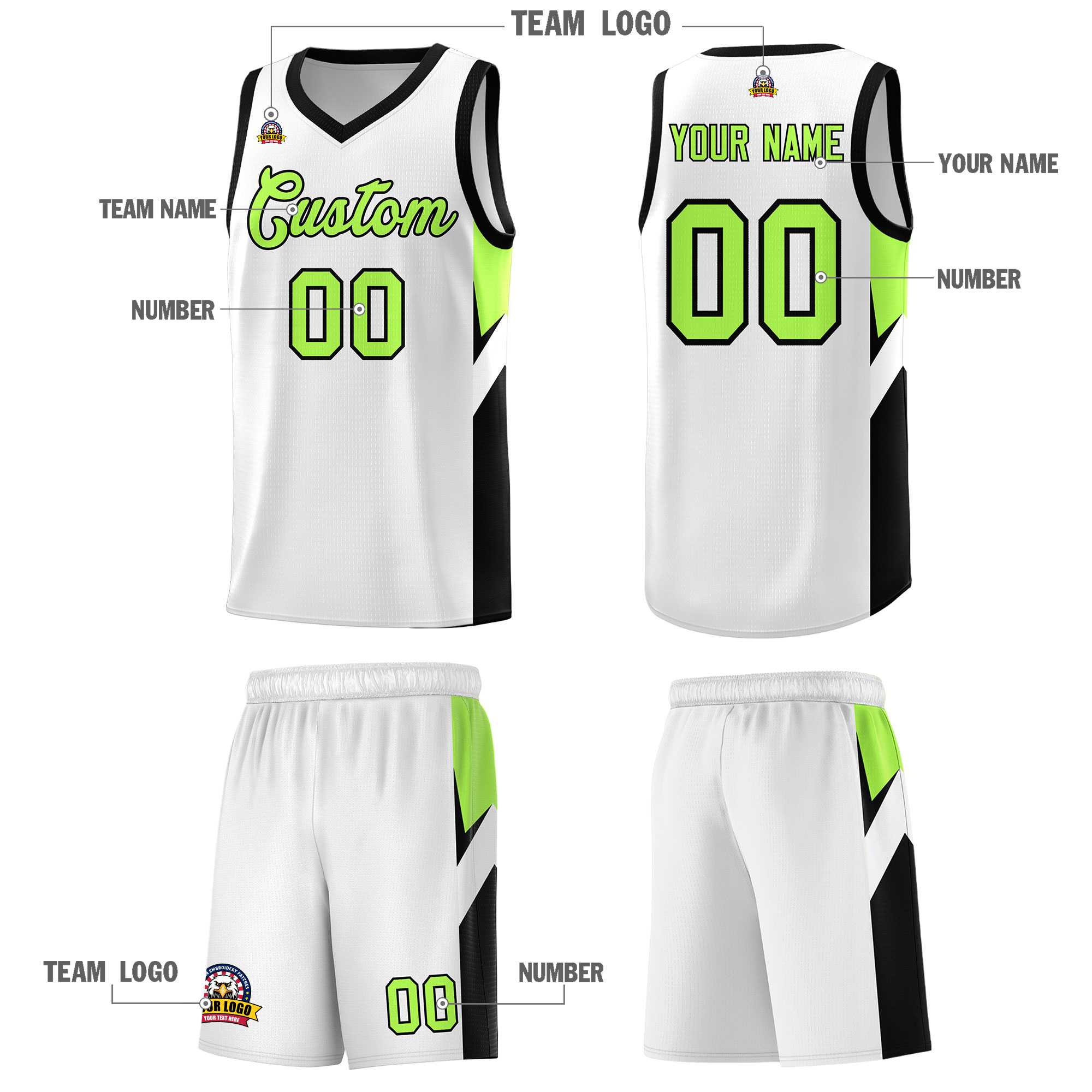 Custom White Black Side Design Sets Sports Uniform Basketball Jersey