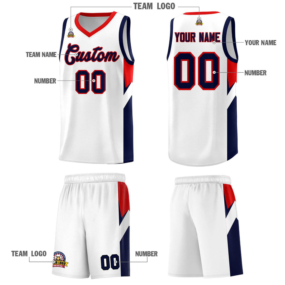 Custom White Red Side Design Sets Sports Uniform Basketball Jersey