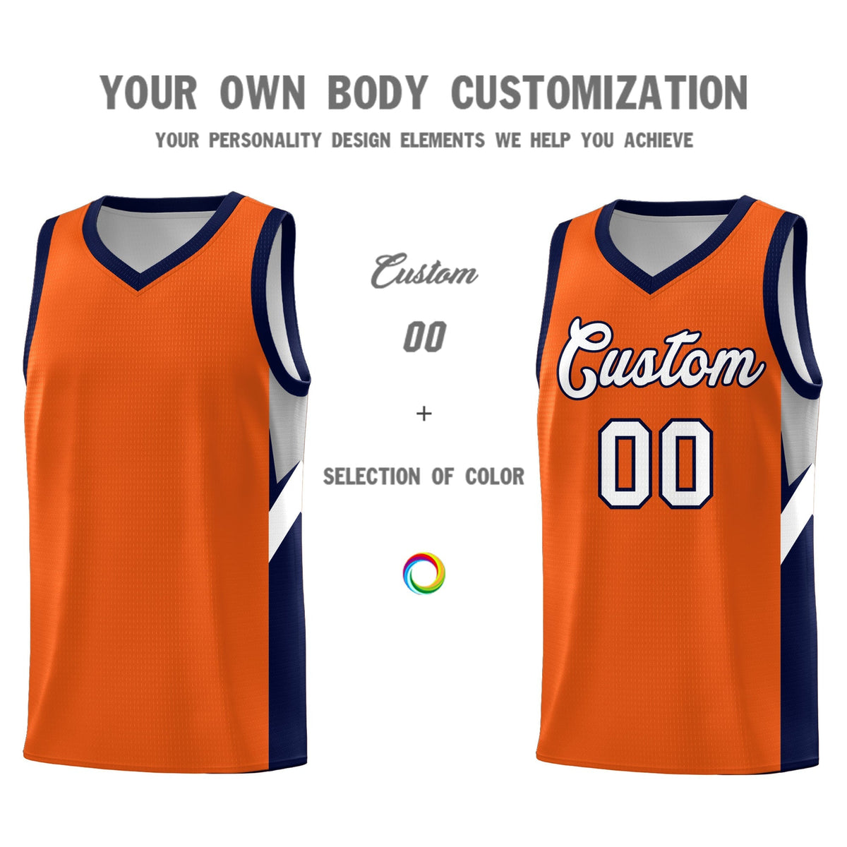 Custom Orange Navy Side Design Sets Sports Uniform Basketball Jersey