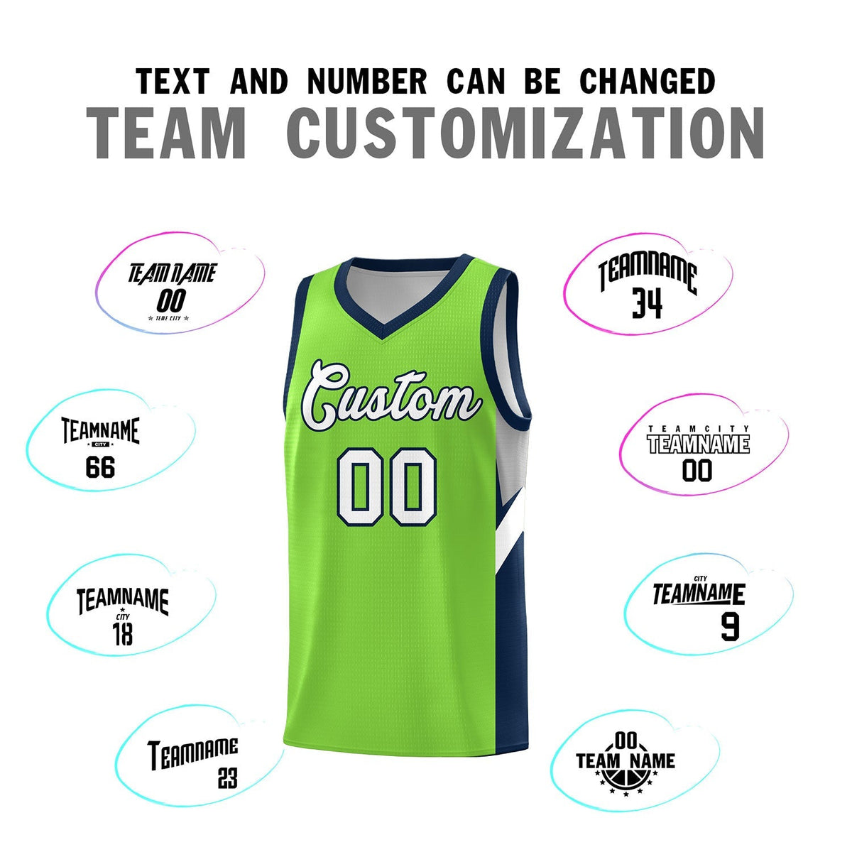 Custom Neon Green Navy Side Design Sets Sports Uniform Basketball Jersey