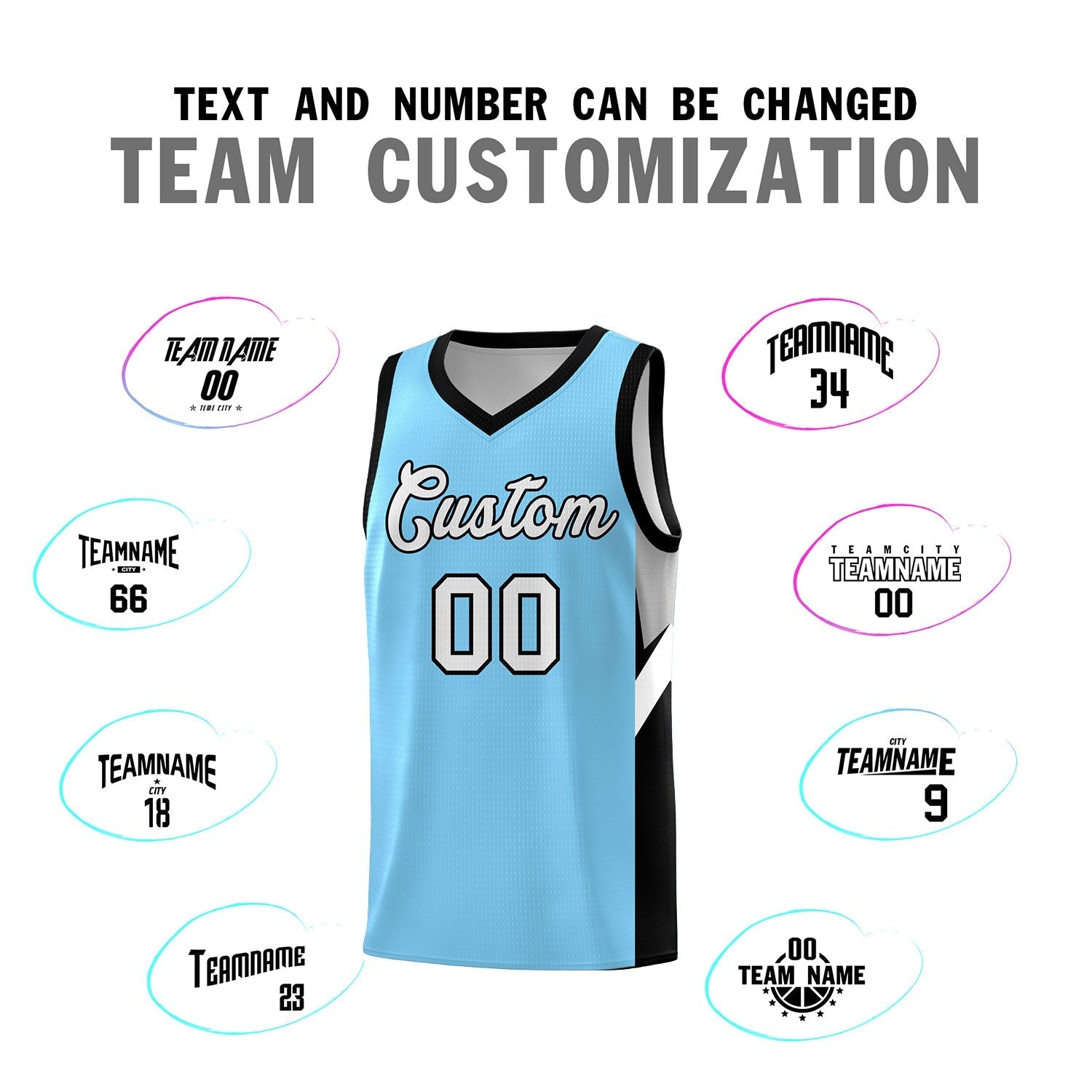 Custom Light Blue Black Side Design Sets Sports Uniform Basketball Jersey