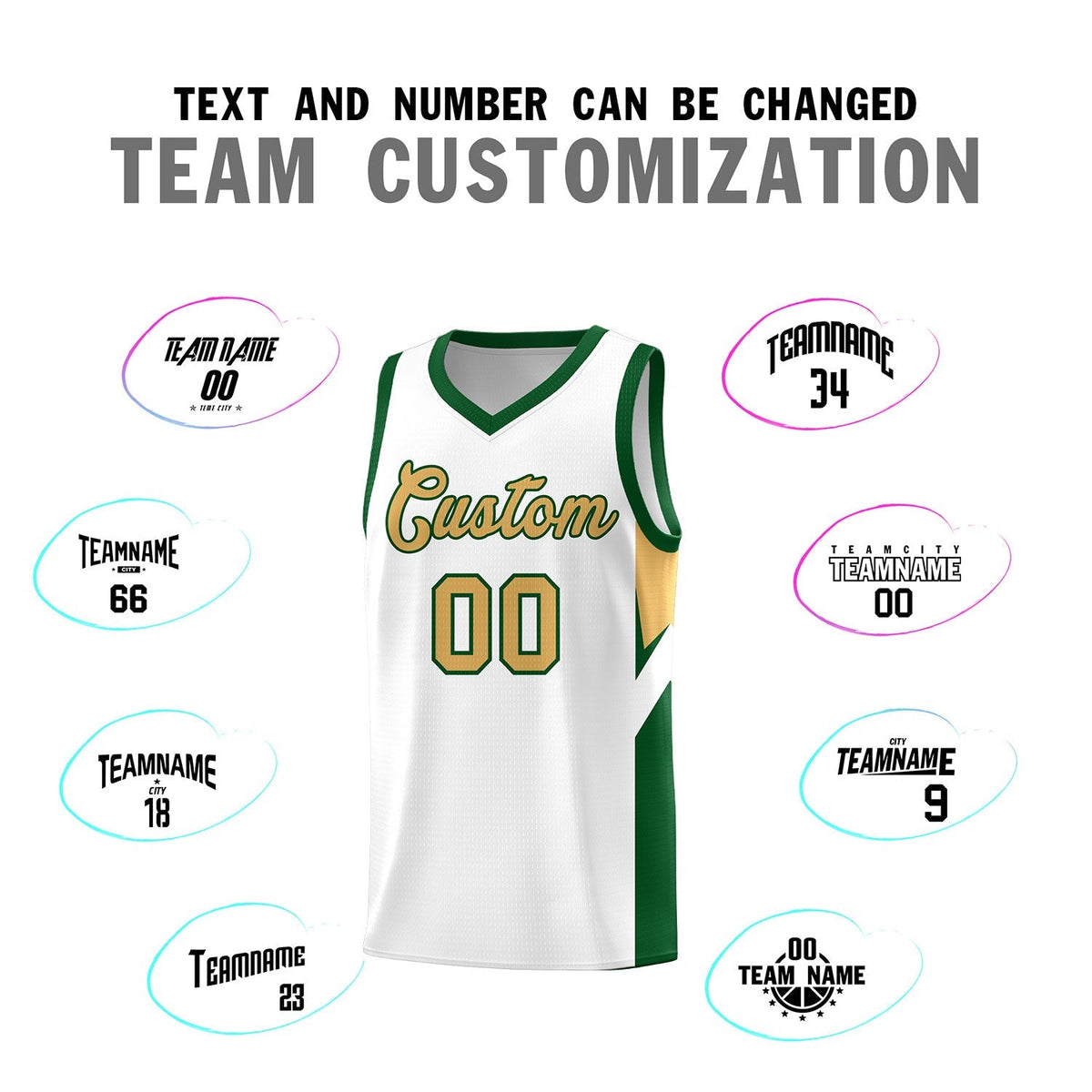 Custom White Green Side Design Sets Sports Uniform Basketball Jersey