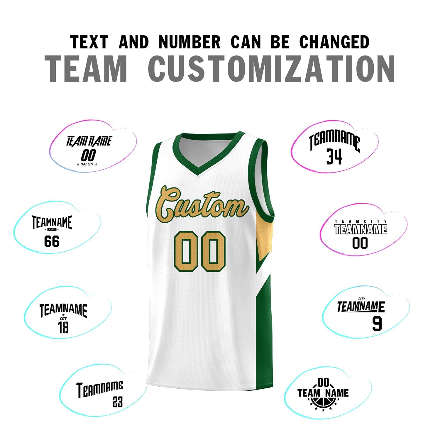 Custom White Green Side Design Sets Sports Uniform Basketball Jersey