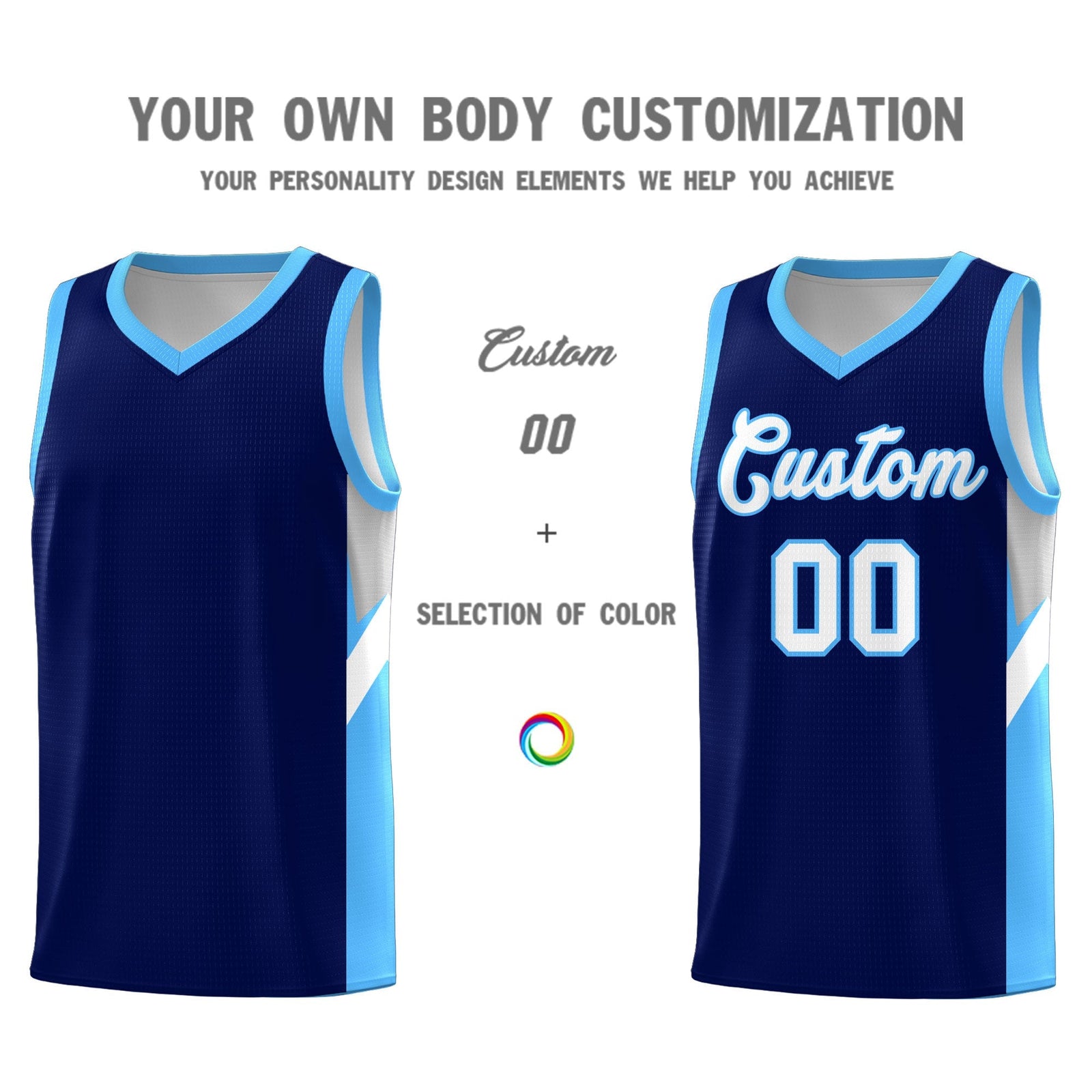 Custom Navy Powder Blue Side Design Sets Sports Uniform Basketball Jersey