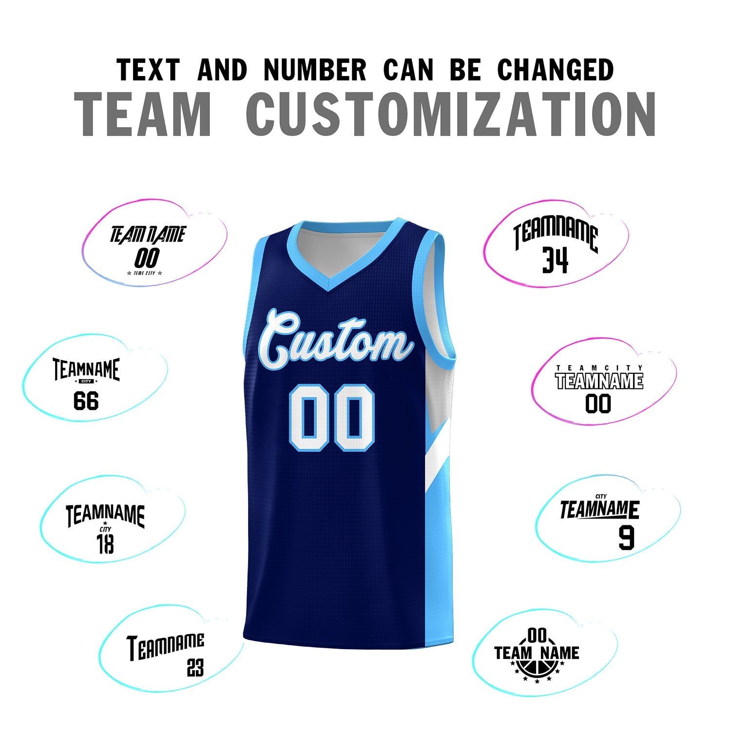 Custom Navy Powder Blue Side Design Sets Sports Uniform Basketball Jersey