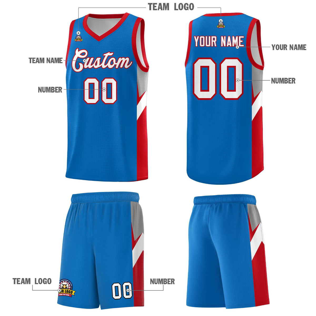 Custom Royal Red Side Design Sets Sports Uniform Basketball Jersey