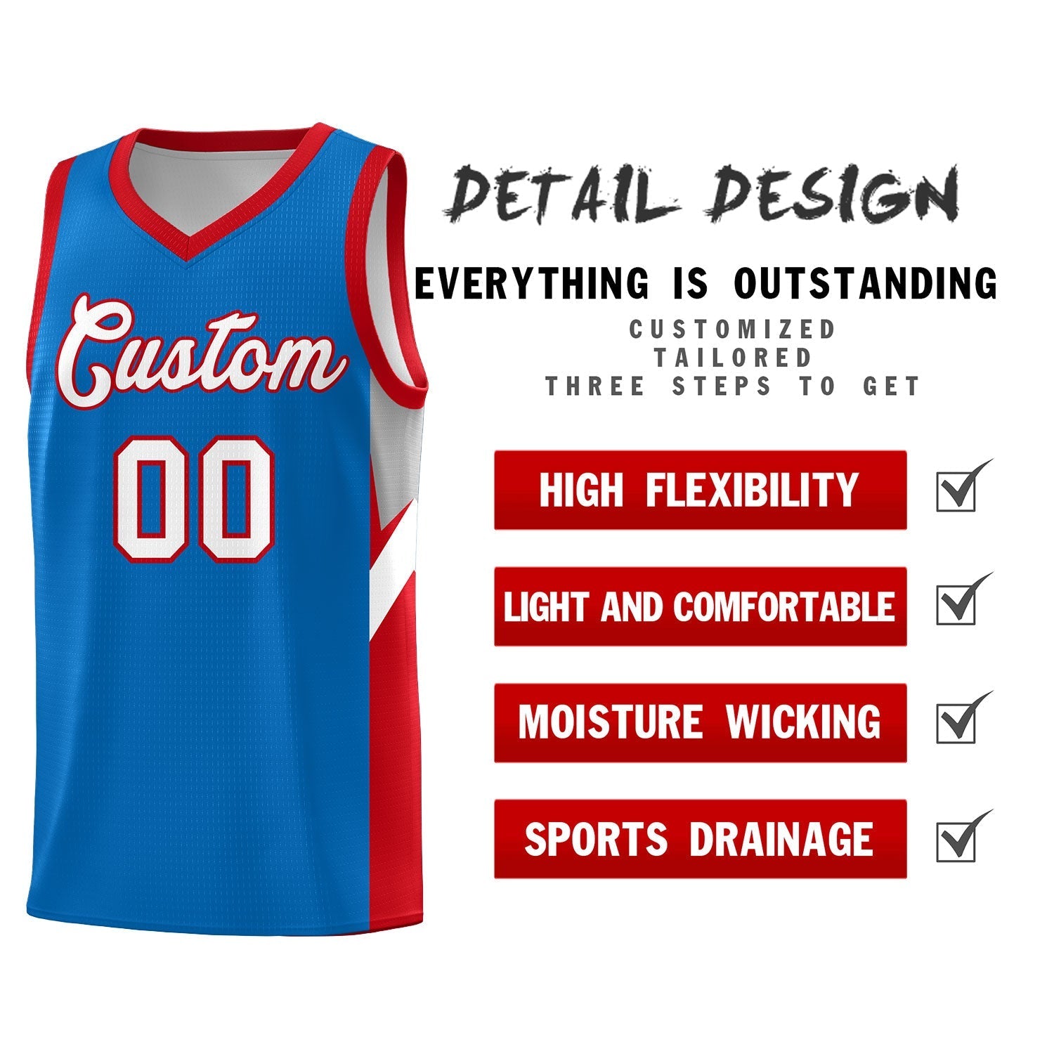 Custom Royal Red Side Design Sets Sports Uniform Basketball Jersey
