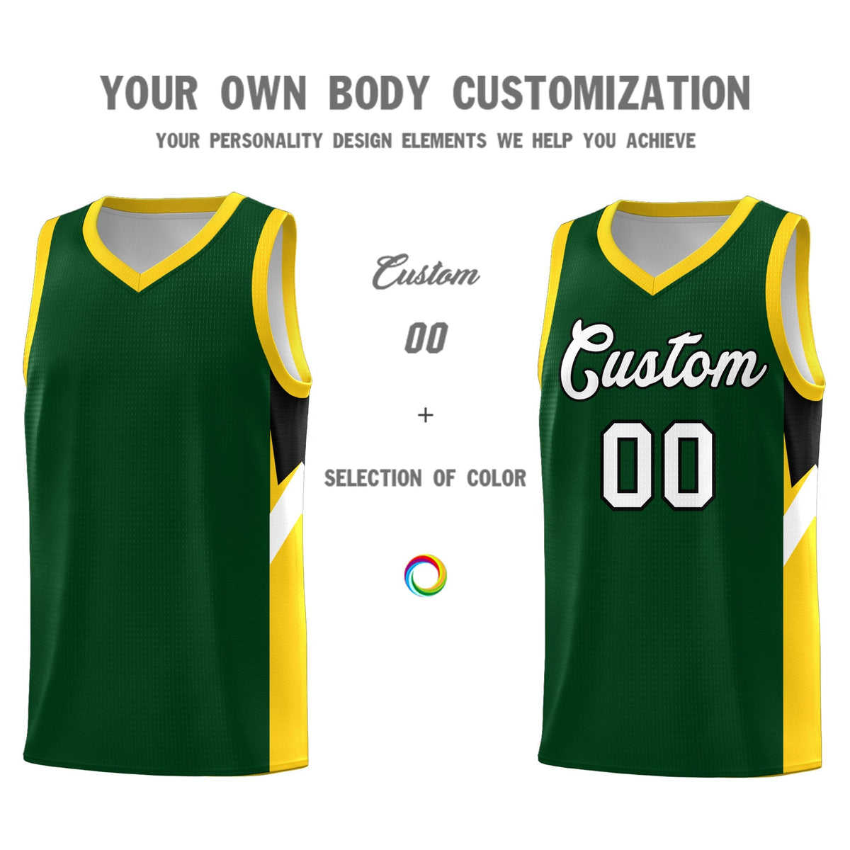 Custom Hunter Green Gold Side Design Sets Sports Uniform Basketball Jersey