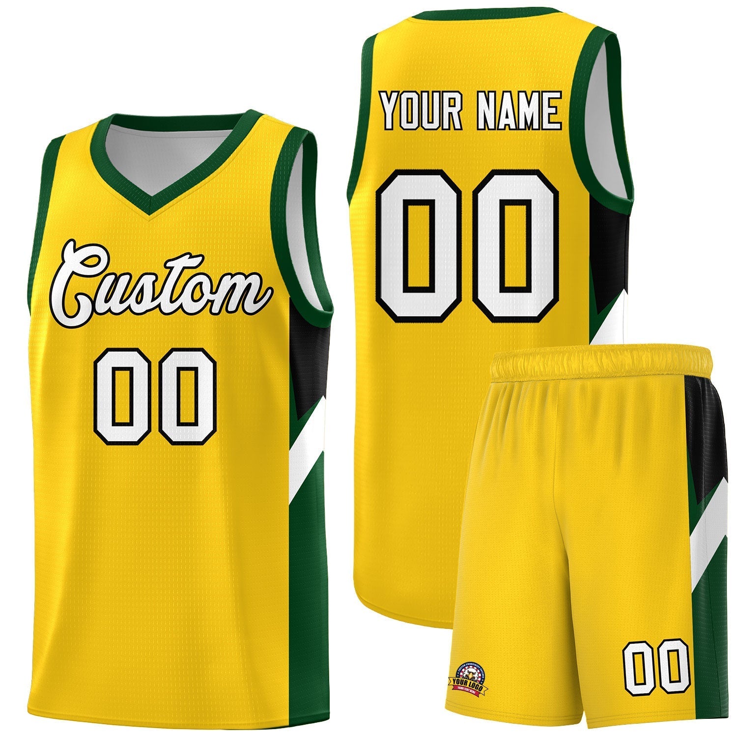 Custom Gold Hunter Green Side Design Sets Sports Uniform Basketball Jersey
